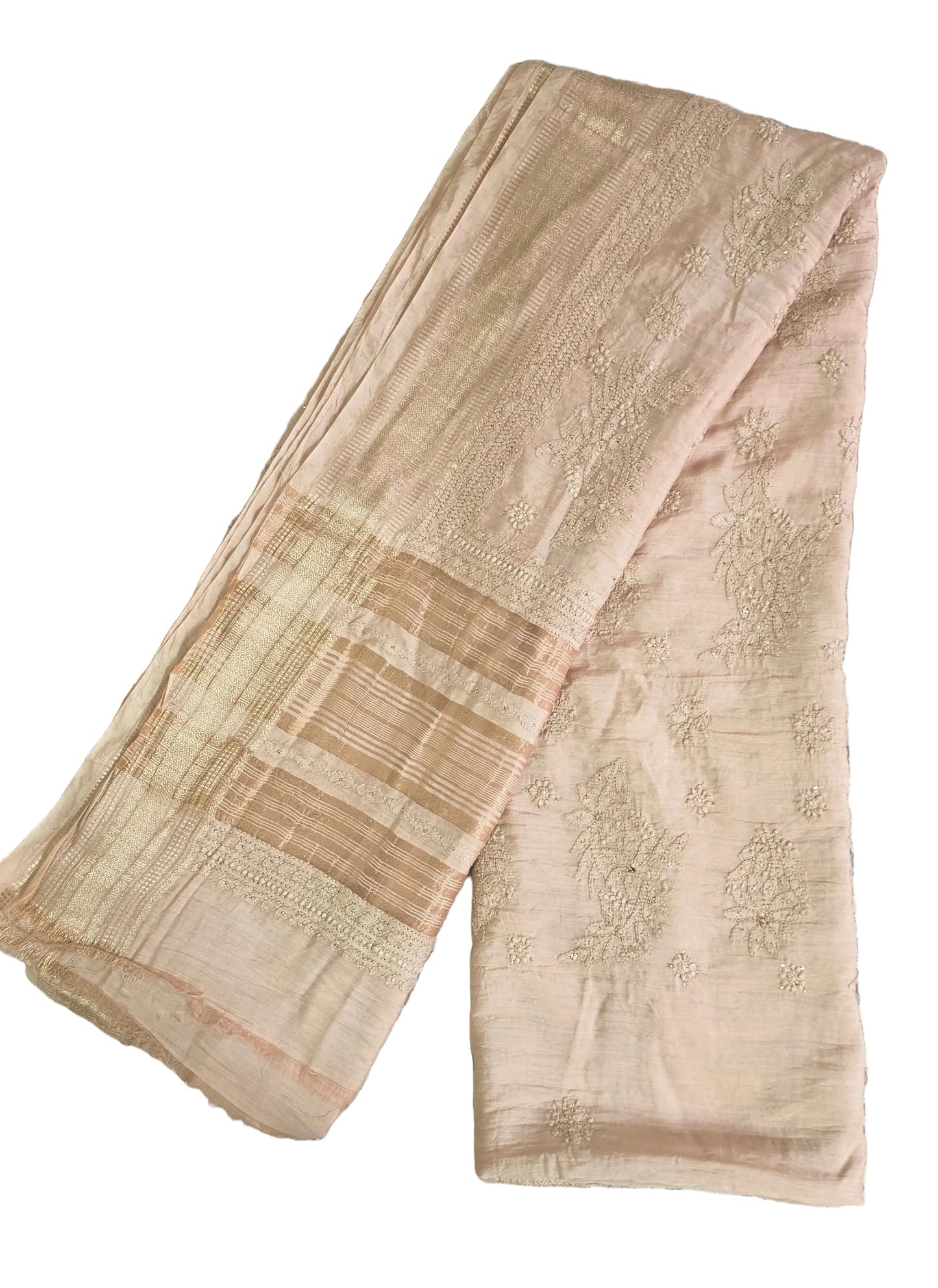 Chikankari Hand Work Mul Chanderi Golden Beige Saree