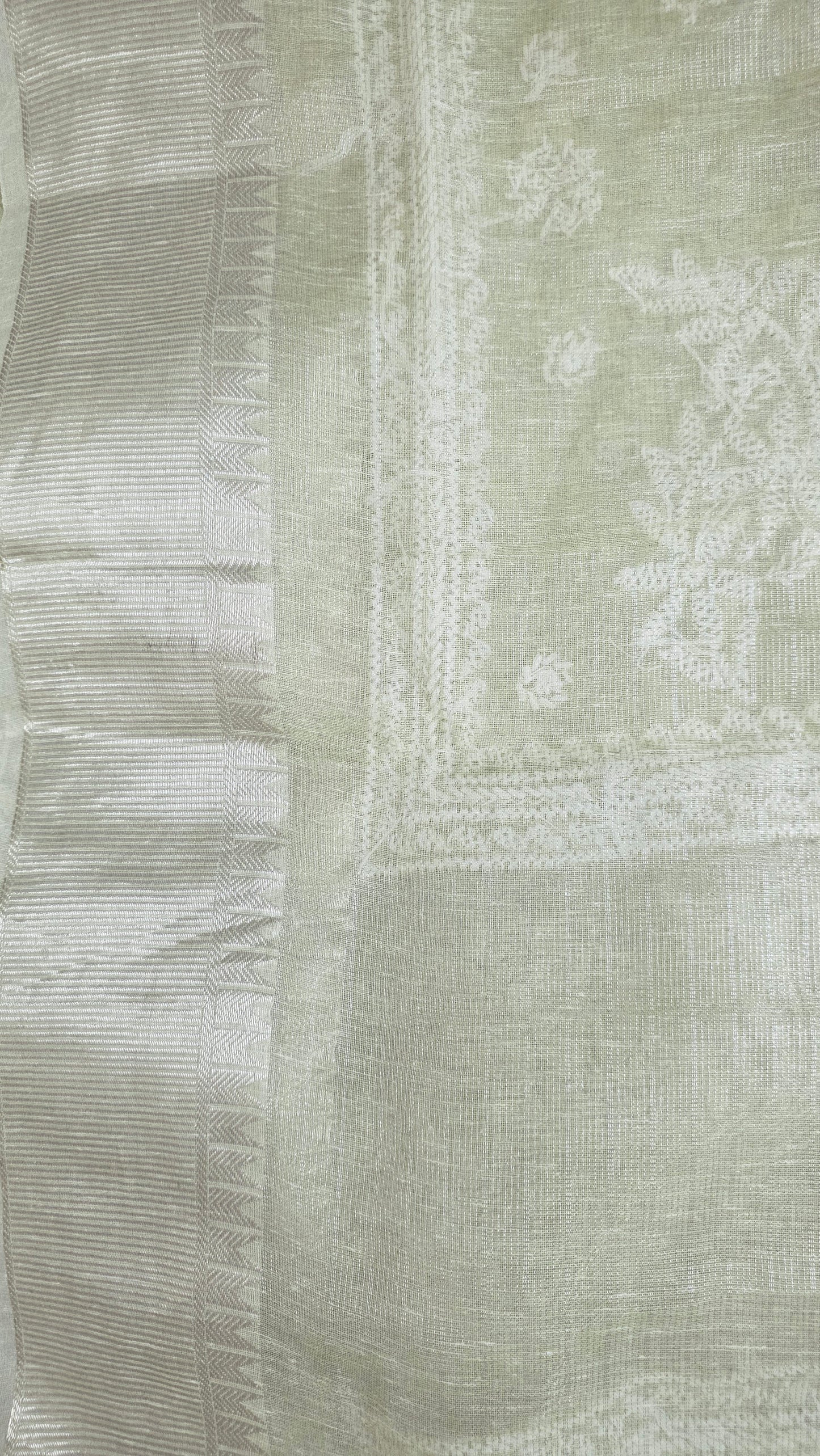Original Chikankari Hand Work Tissue Kota Light Green saree with Gold Border