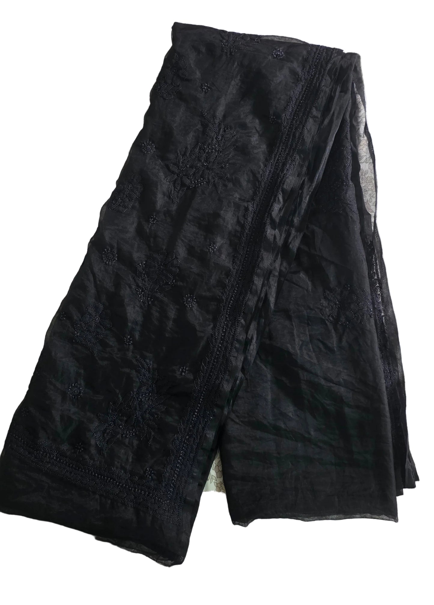 Black Organza hand work Lakhnavi Chikankari saree