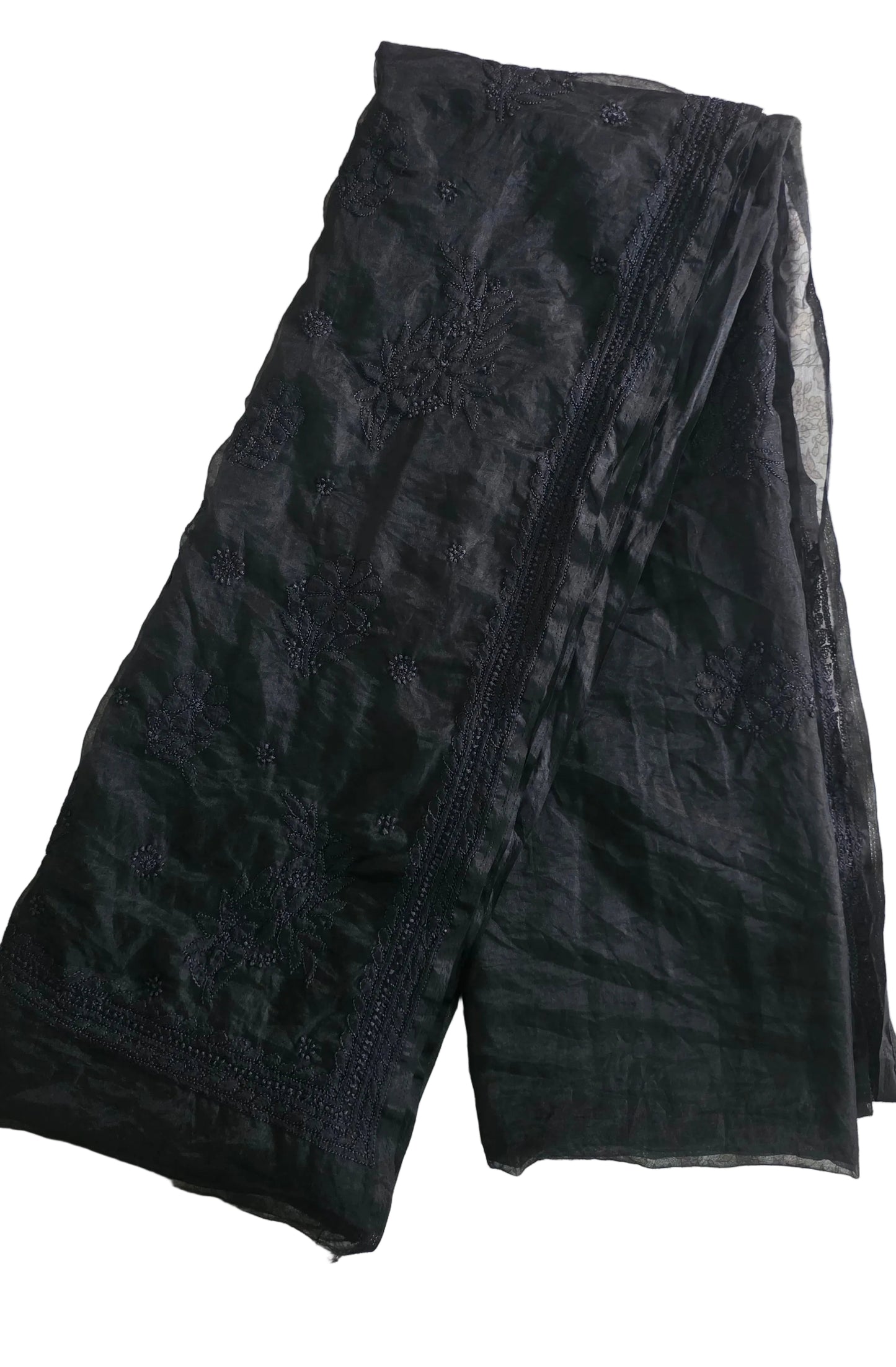 Black Organza hand work Lakhnavi Chikankari saree