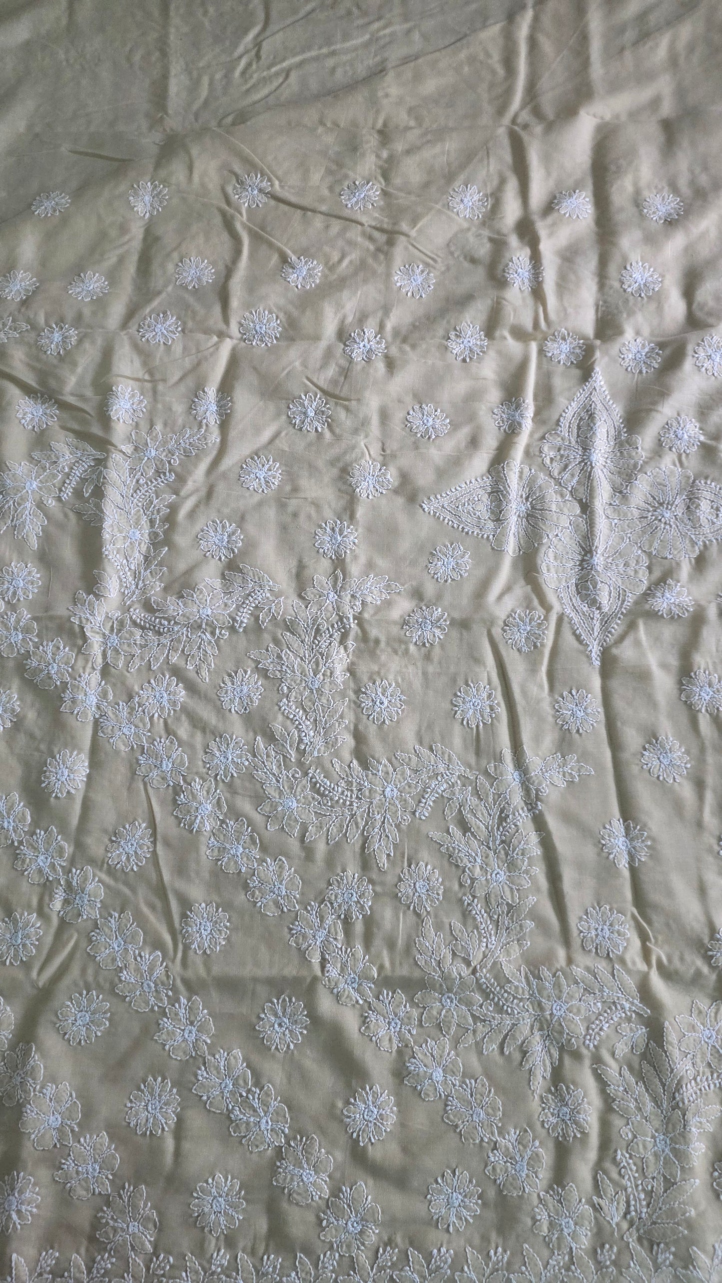 Beige Pure Cotton hand work Lakhnavi Chikankari saree