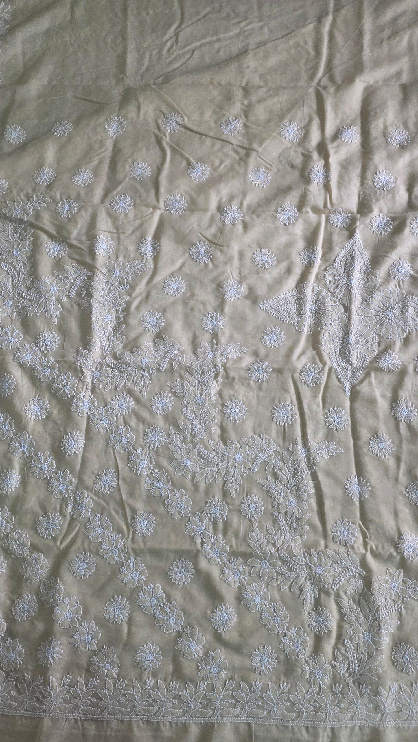 Beige Pure Cotton hand work Lakhnavi Chikankari saree