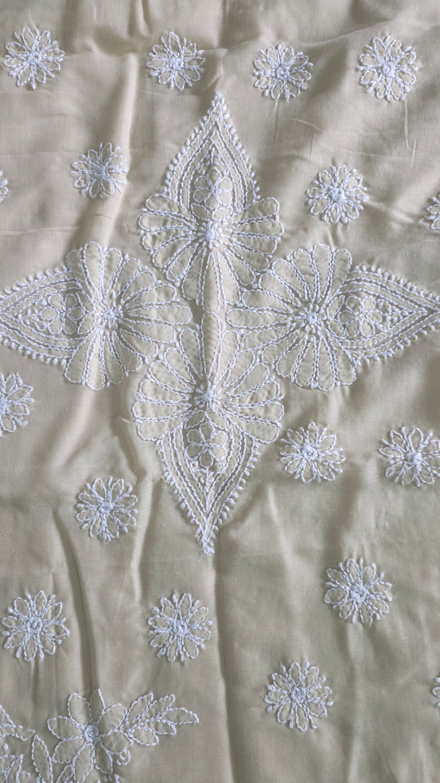 Beige Pure Cotton hand work Lakhnavi Chikankari saree