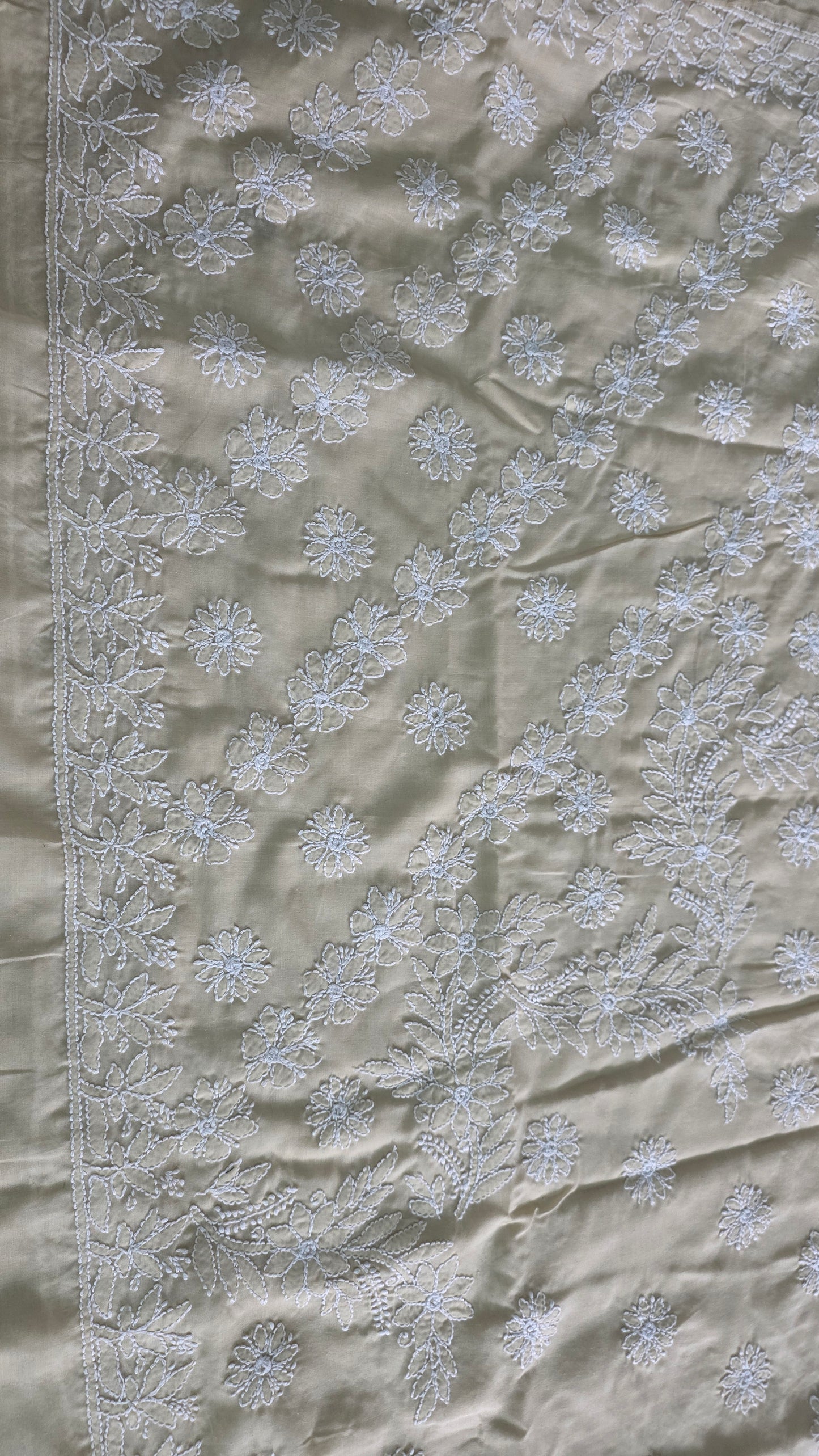 Beige Pure Cotton hand work Lakhnavi Chikankari saree