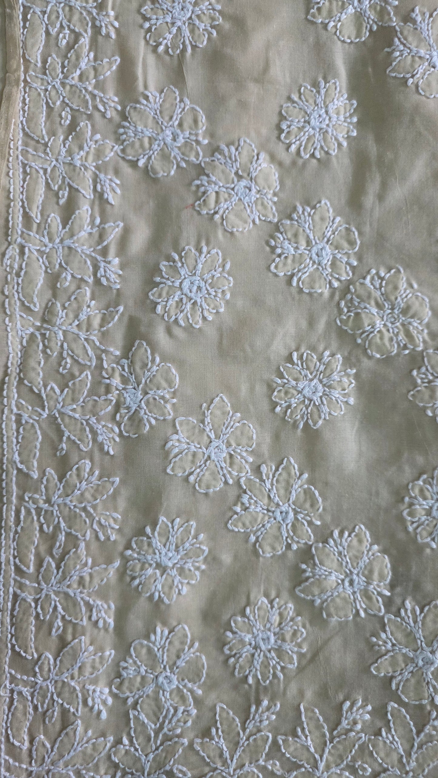 Beige Pure Cotton hand work Lakhnavi Chikankari saree