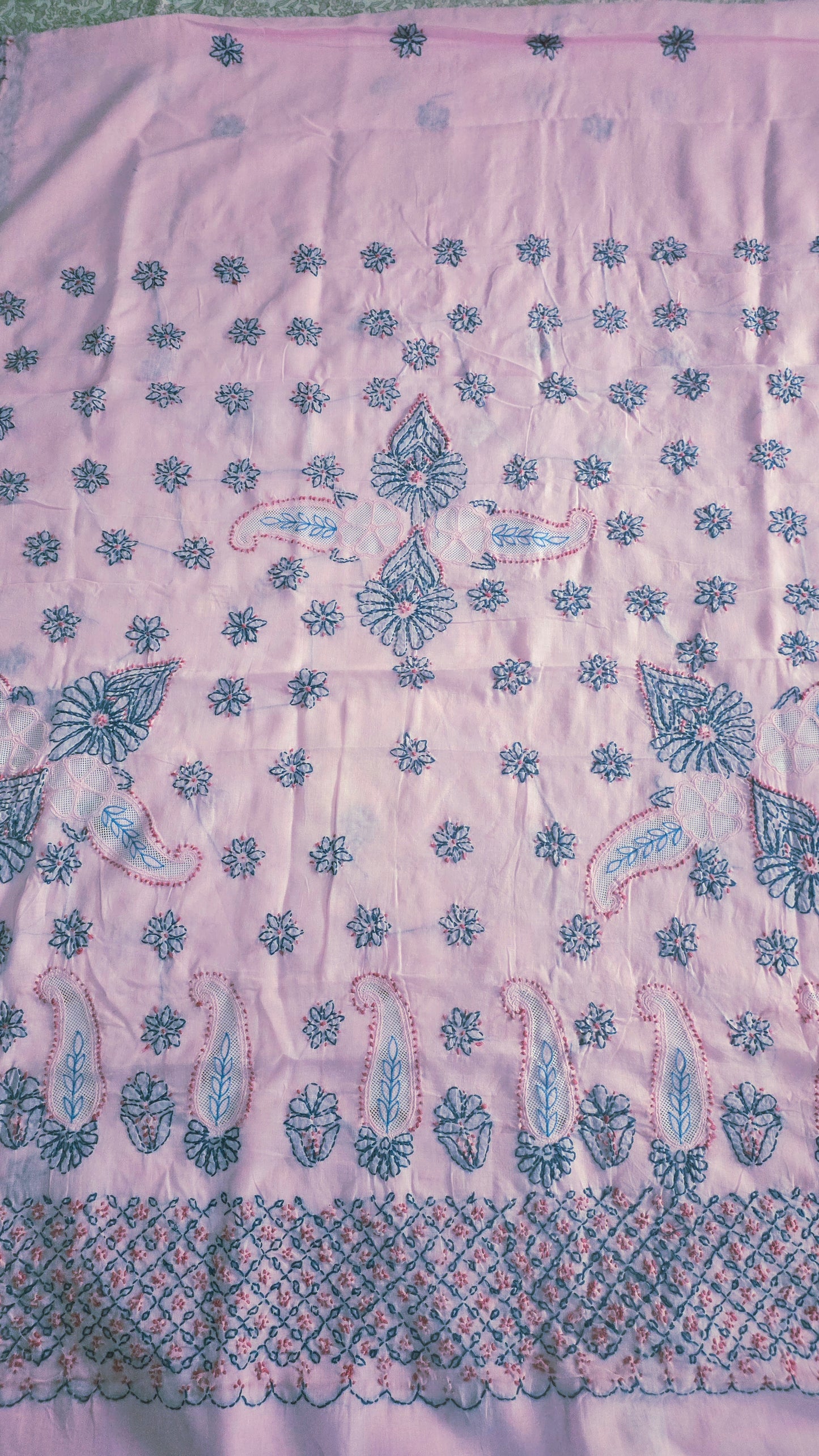 Pure Cotton Jaali work Lakhnavi Chikankari saree