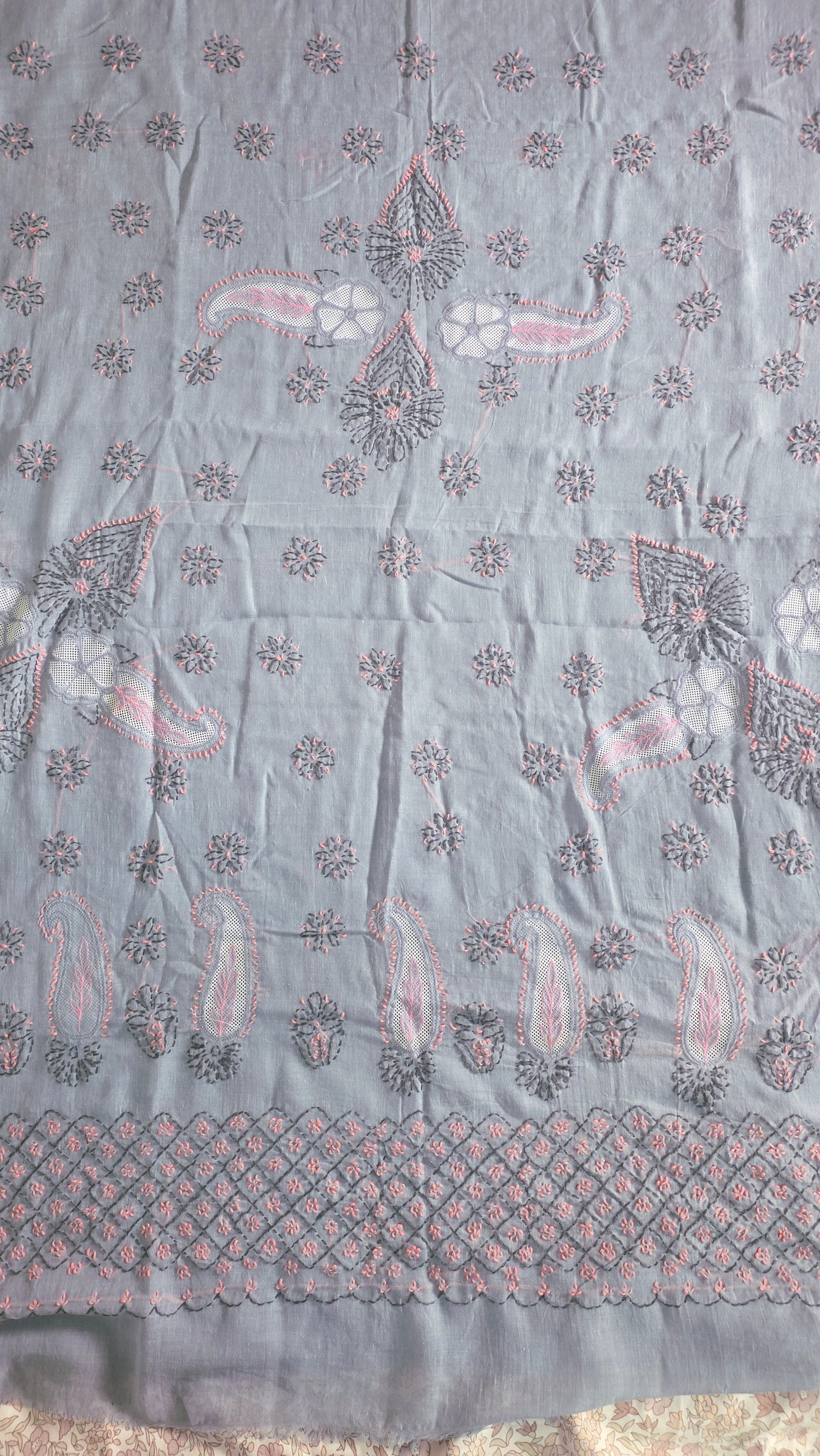Pure Cotton Jaali work Lakhnavi Chikankari saree