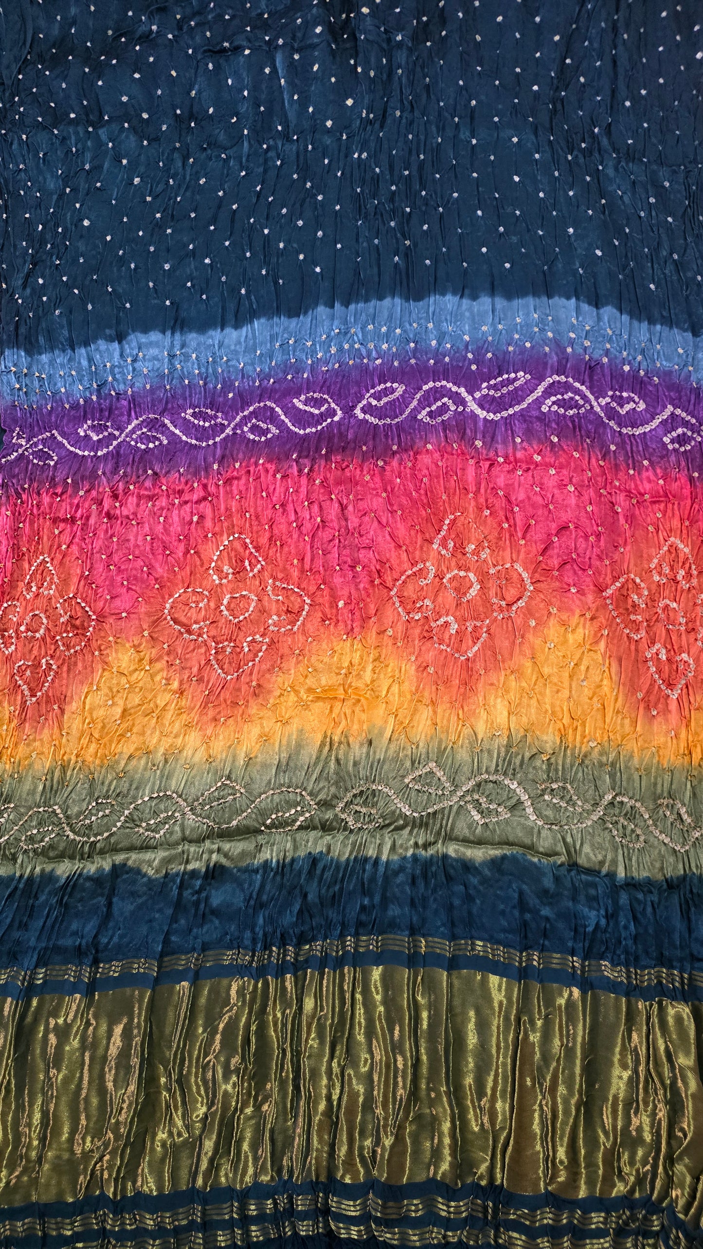 Multi Rainbow Palla Teal Blue Gajji Modal Bandhej Bandhani saree