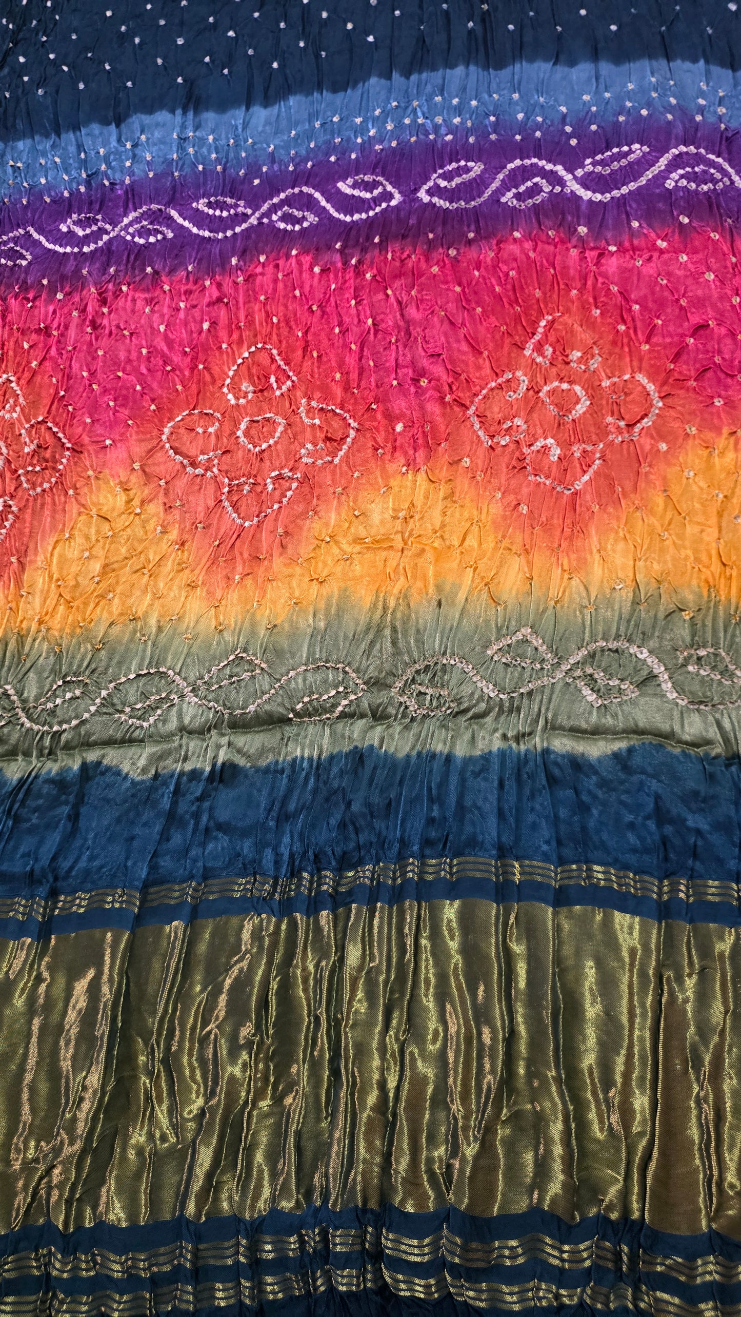 Multi Rainbow Palla Teal Blue Gajji Modal Bandhej Bandhani saree
