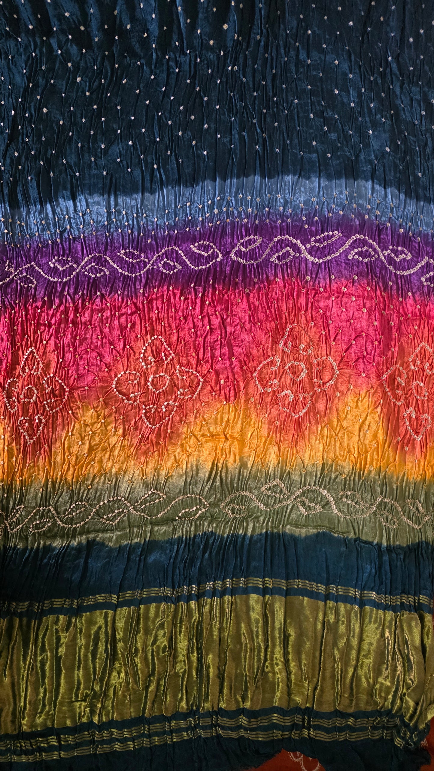 Multi Rainbow Palla Teal Blue Gajji Modal Bandhej Bandhani saree