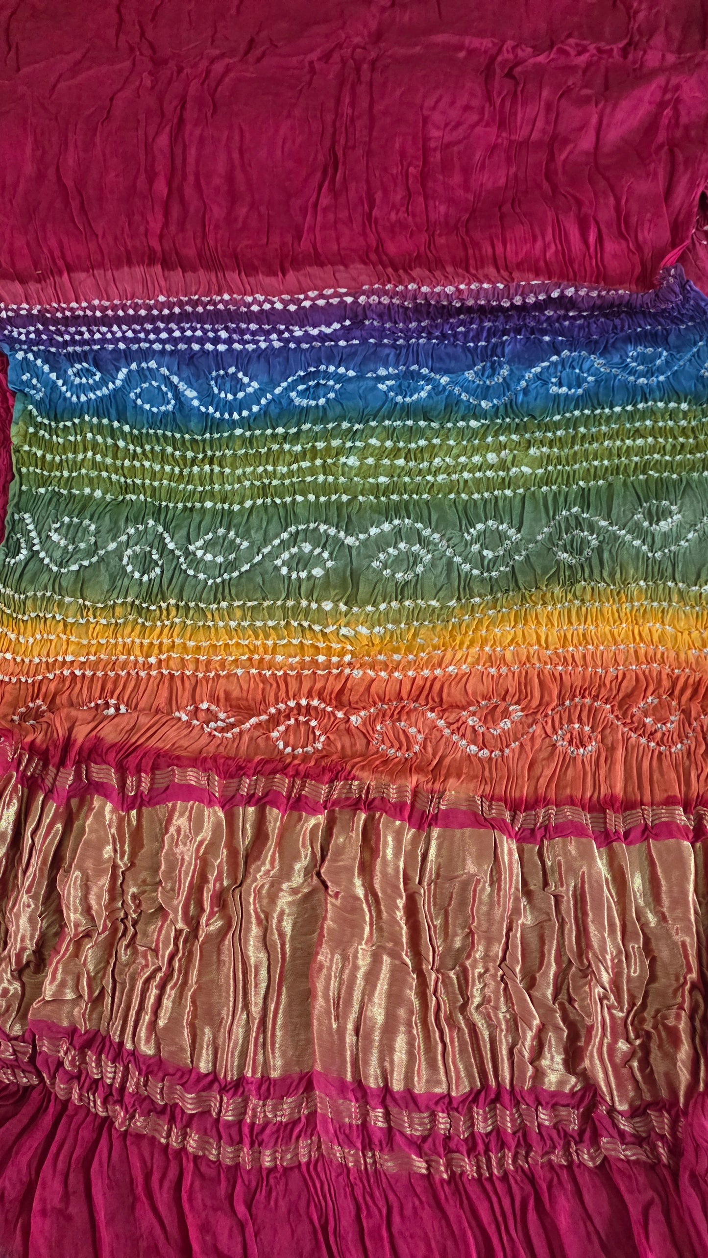 Multi Rainbow Palla Magenta Solid plain Gajji Modal Bandhej Bandhani saree