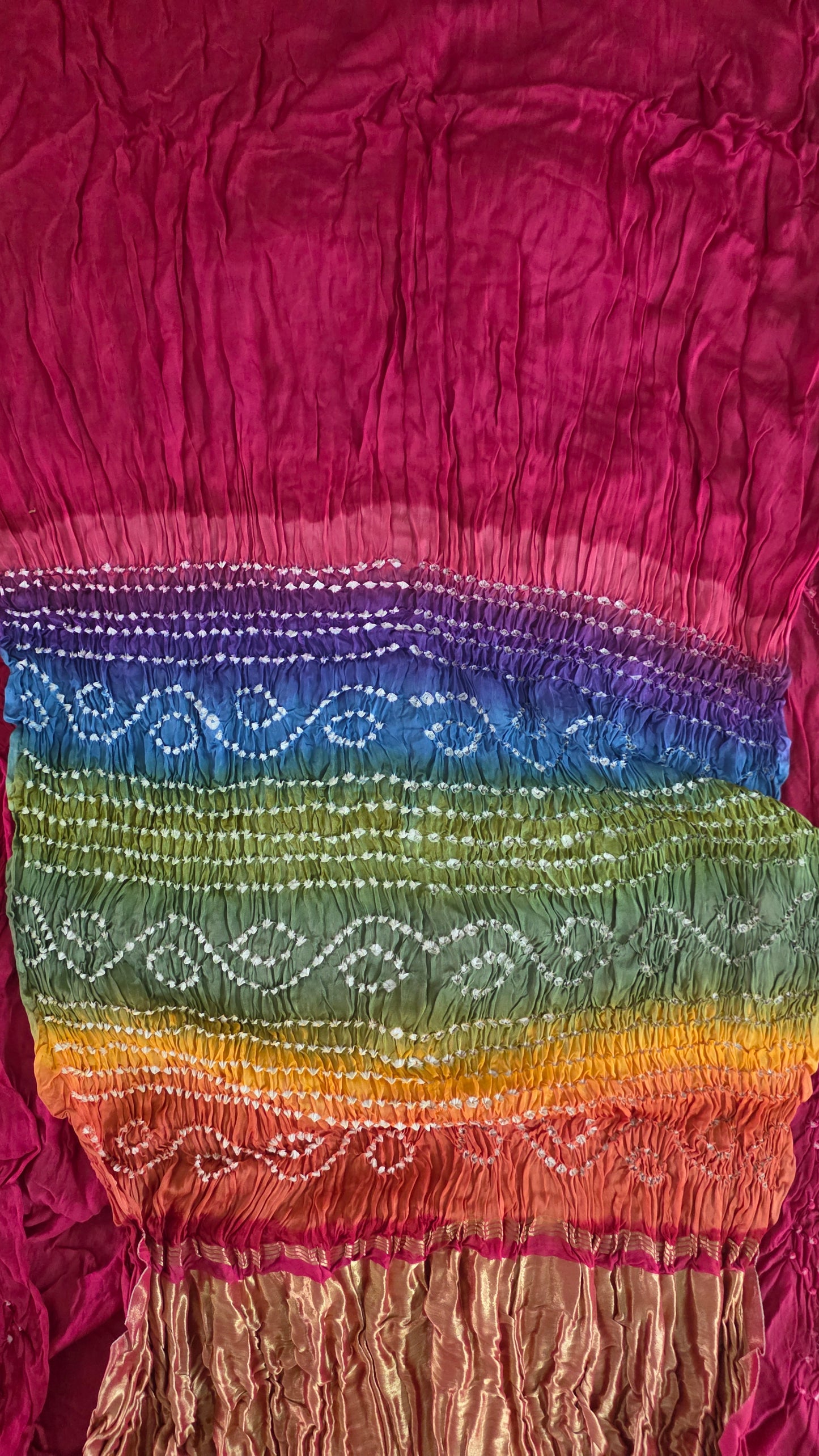 Multi Rainbow Palla Magenta Solid plain Gajji Modal Bandhej Bandhani saree