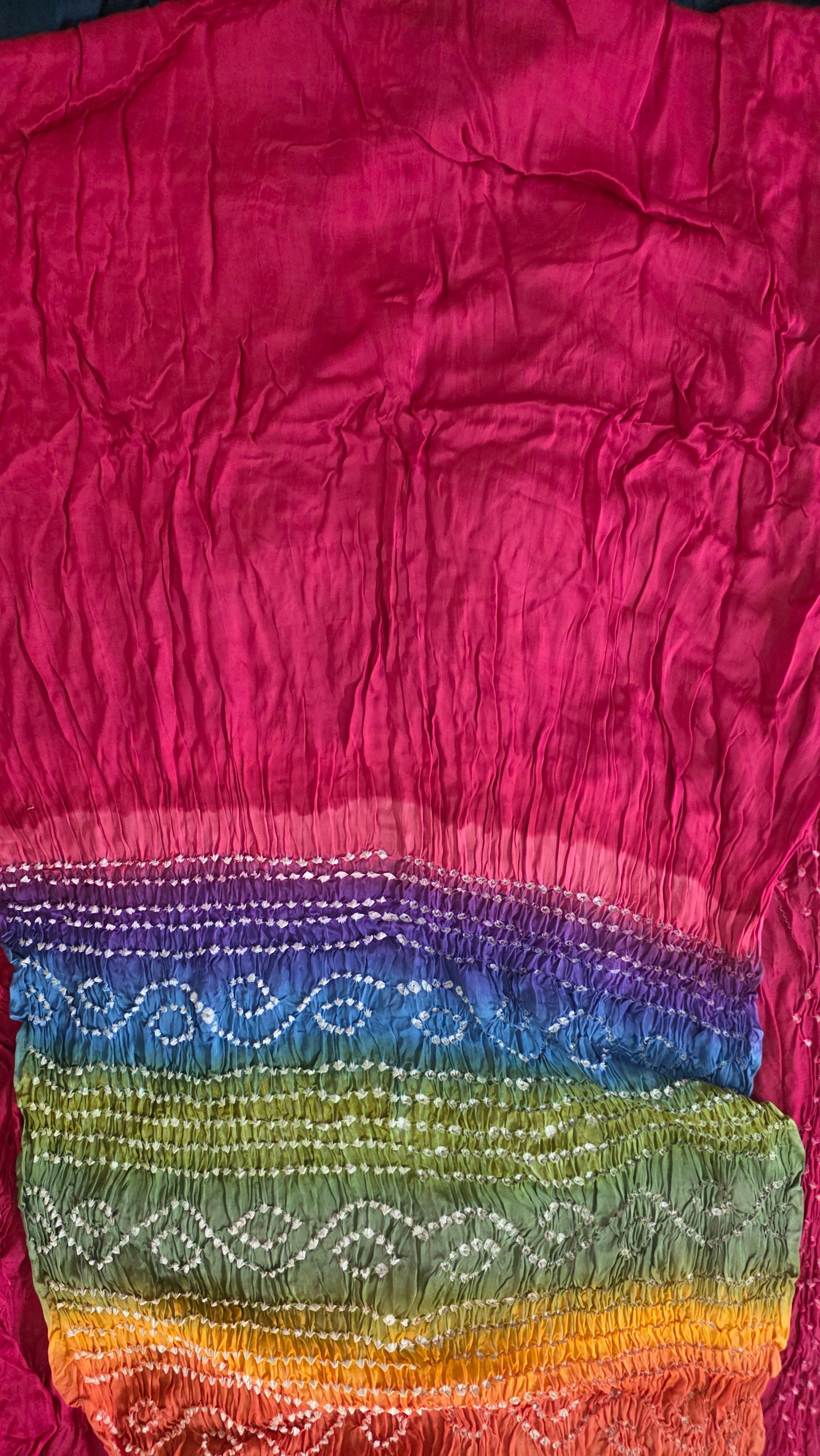 Multi Rainbow Palla Magenta Solid plain Gajji Modal Bandhej Bandhani saree