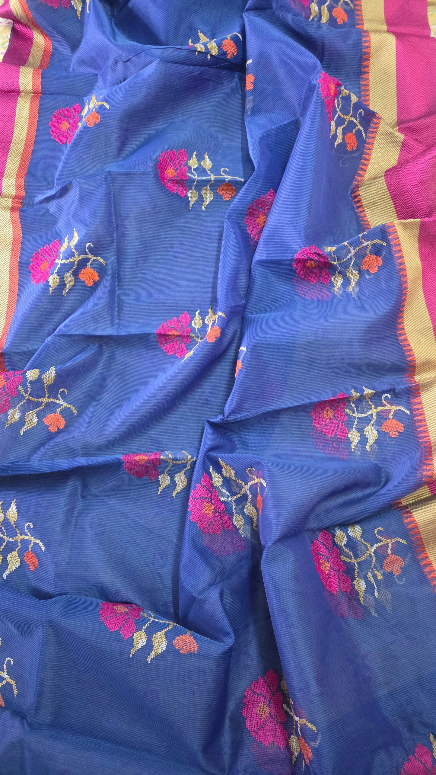 Designer Blue Kota Cotton Embroidered Saree KCS100