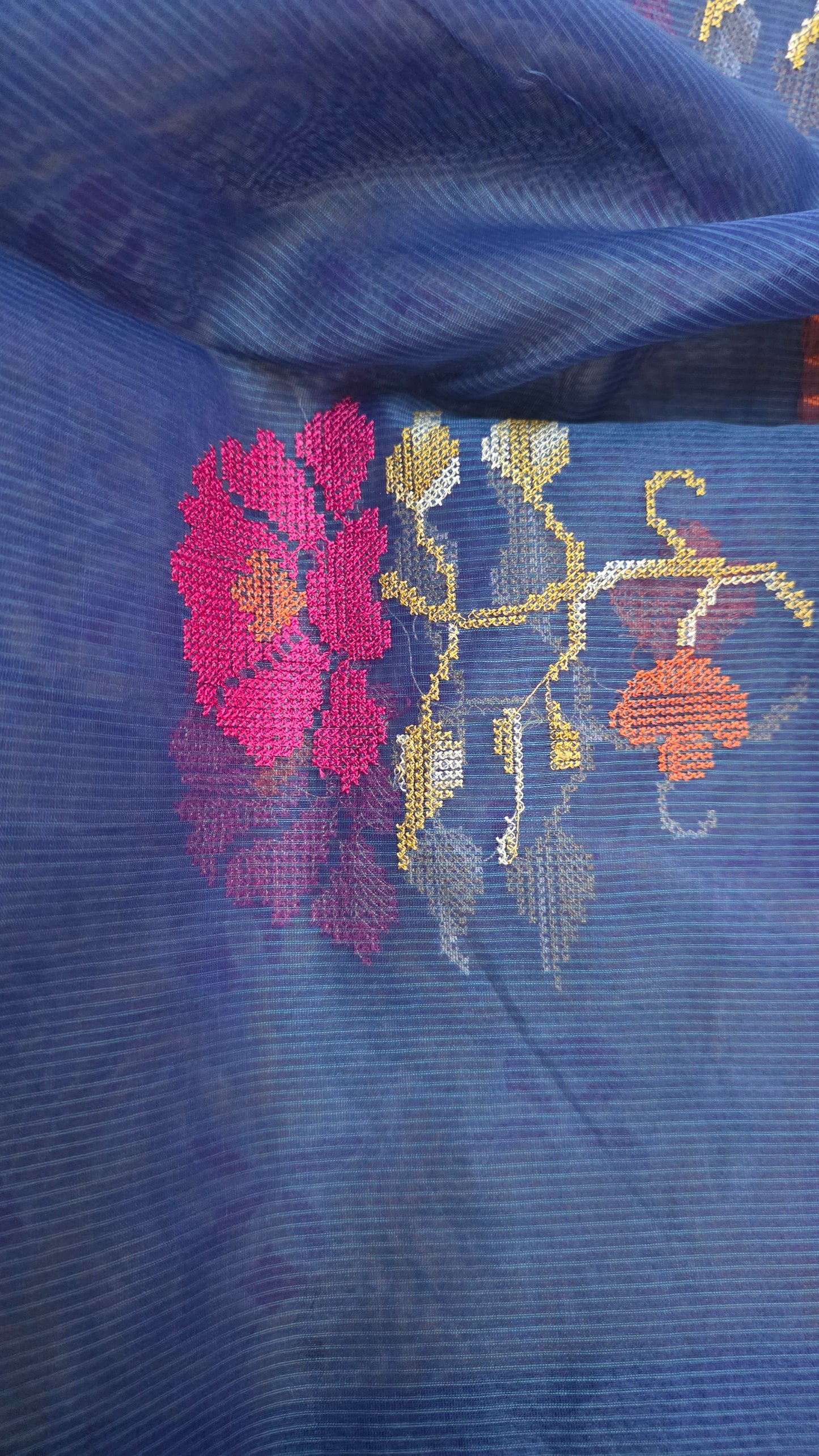 Designer Blue Kota Cotton Embroidered Saree KCS100