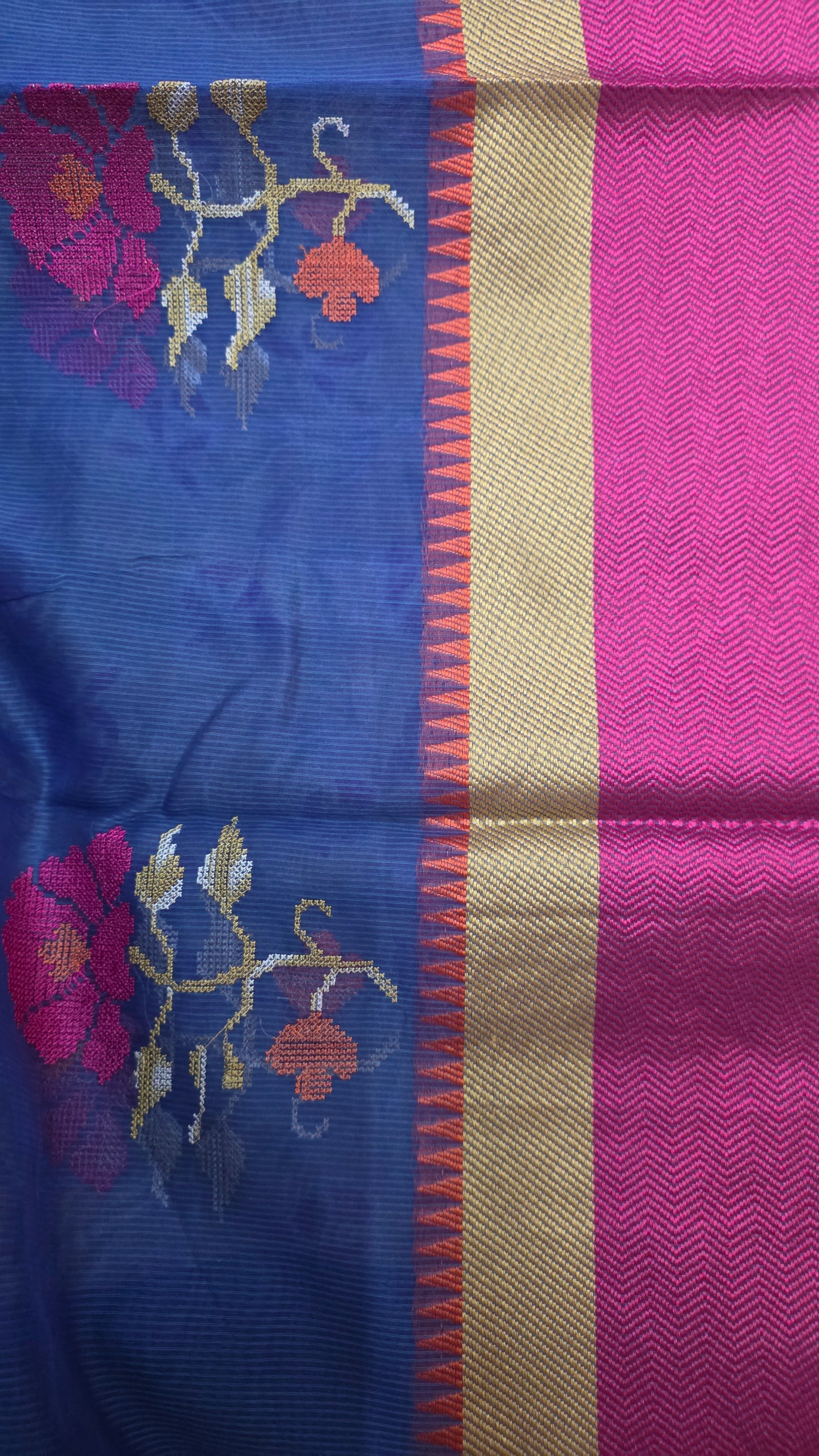Designer Blue Kota Cotton Embroidered Saree KCS100
