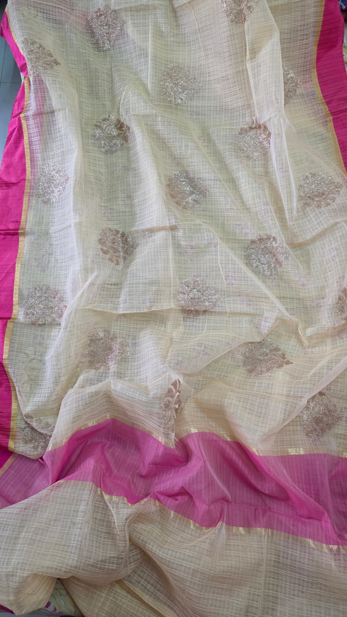 Designer Beige Kota Cotton Embroidered Saree KCS103