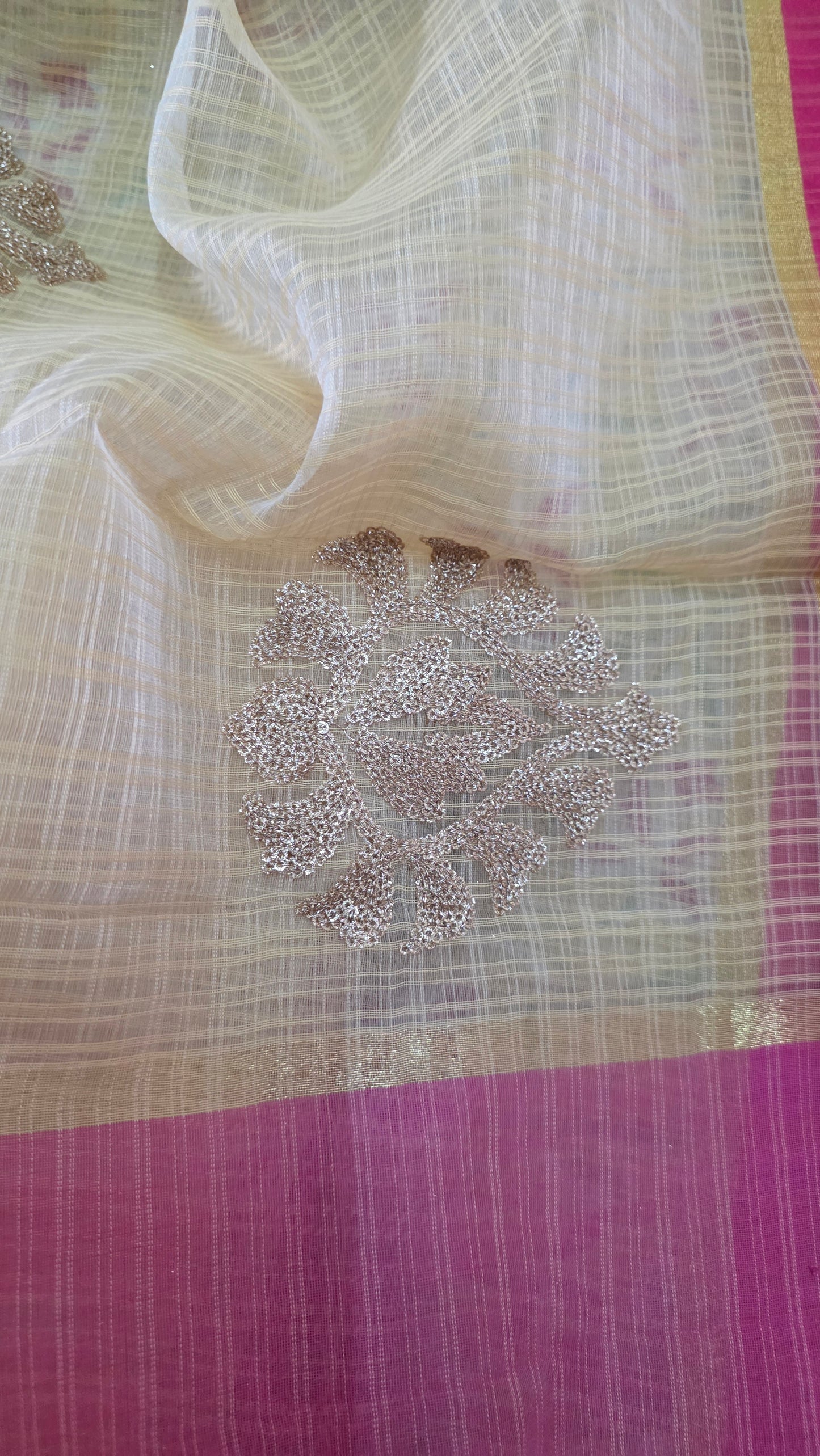 Designer Beige Kota Cotton Embroidered Saree KCS103