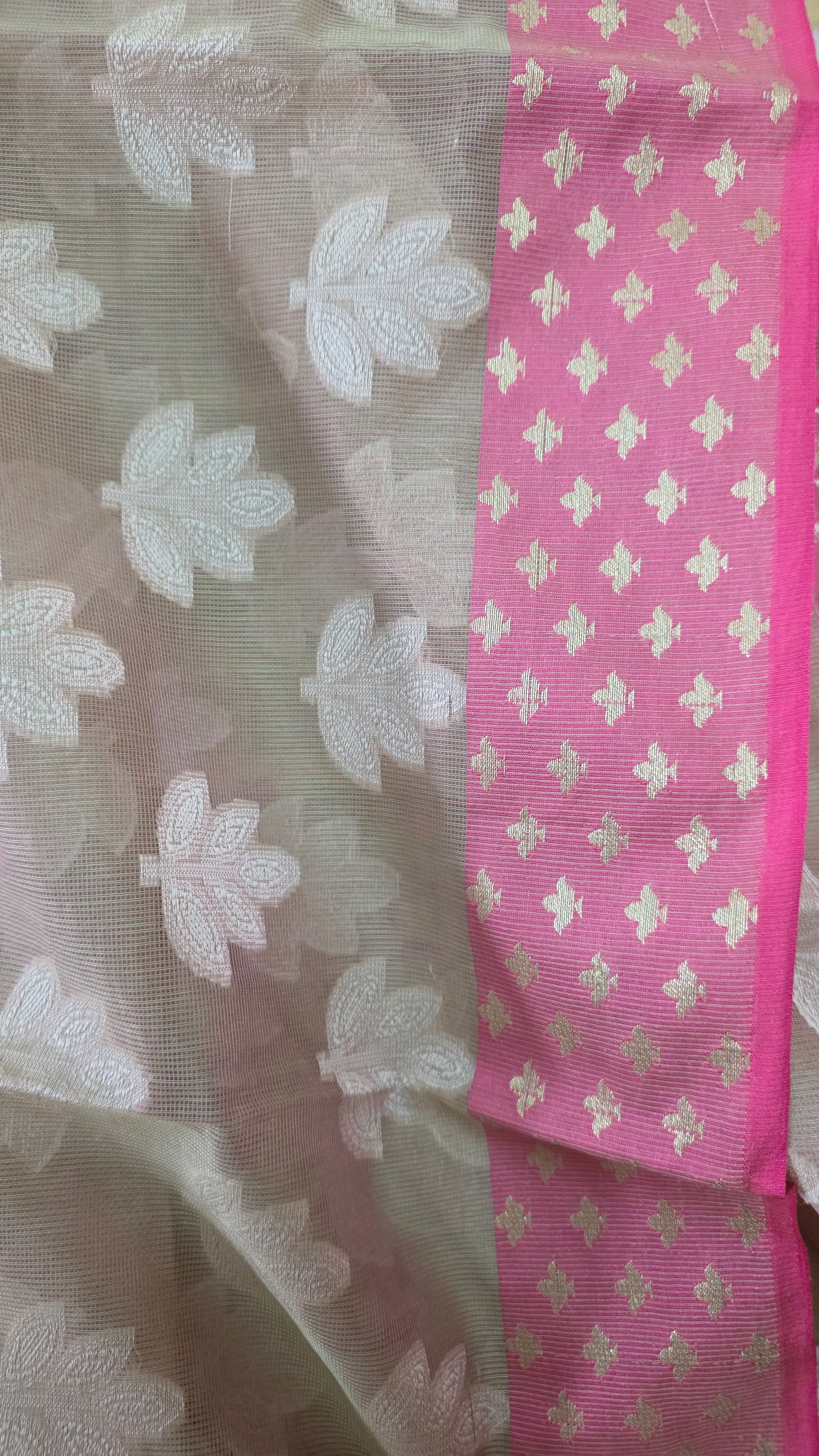 Designer Exclusive Deep Beige Pink Border Kota Weaven Saree KCS109