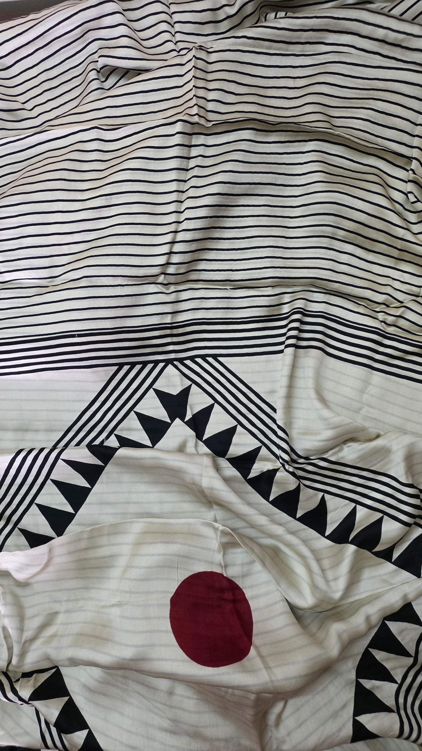 Offwhite Black Striped screen printed Modal Silk Saree 2