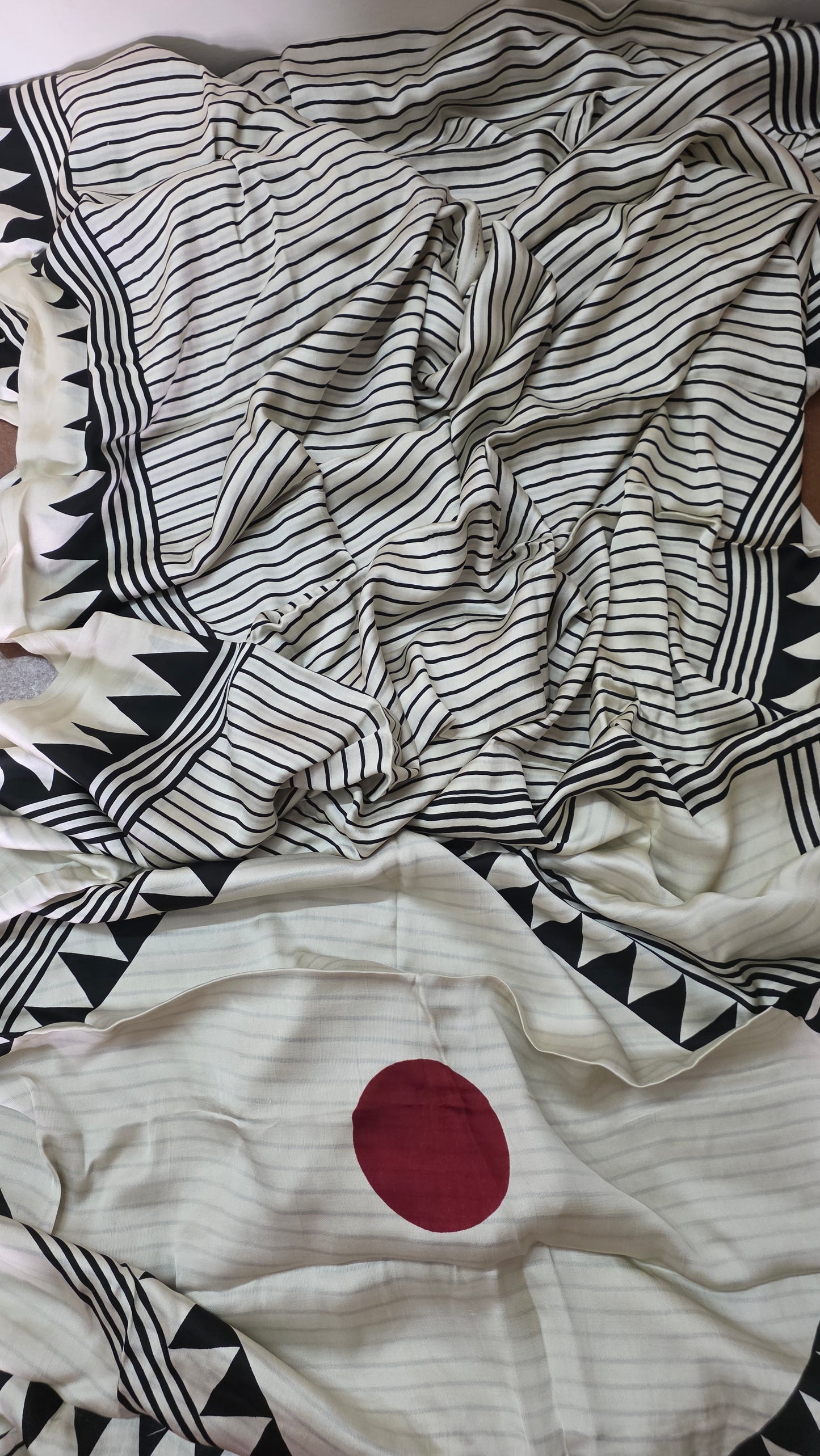 Offwhite Black Striped screen printed Modal Silk Saree 2