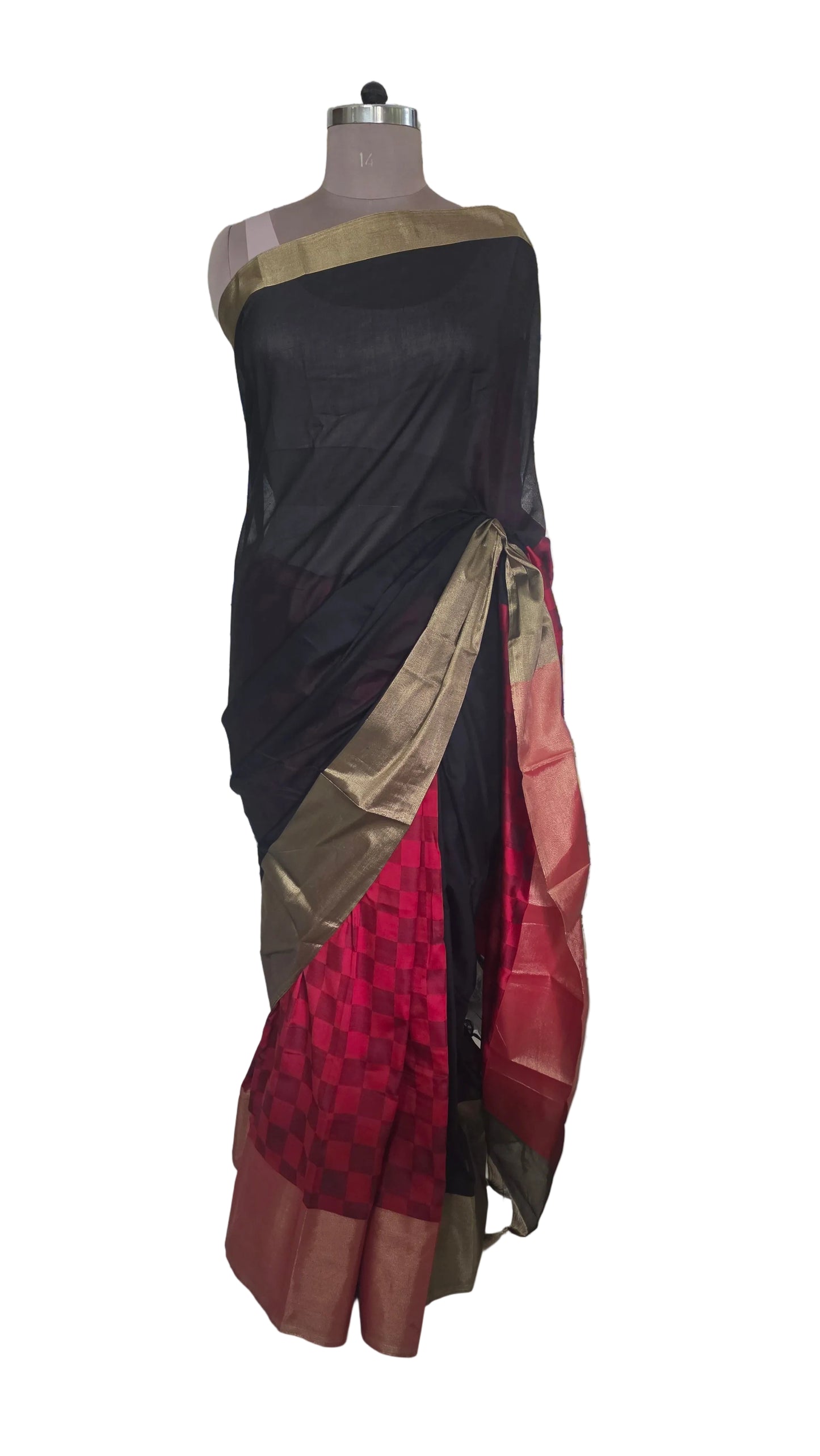 <transcy>Saree Lacey Noir Coton Soie Zari Border</transcy>