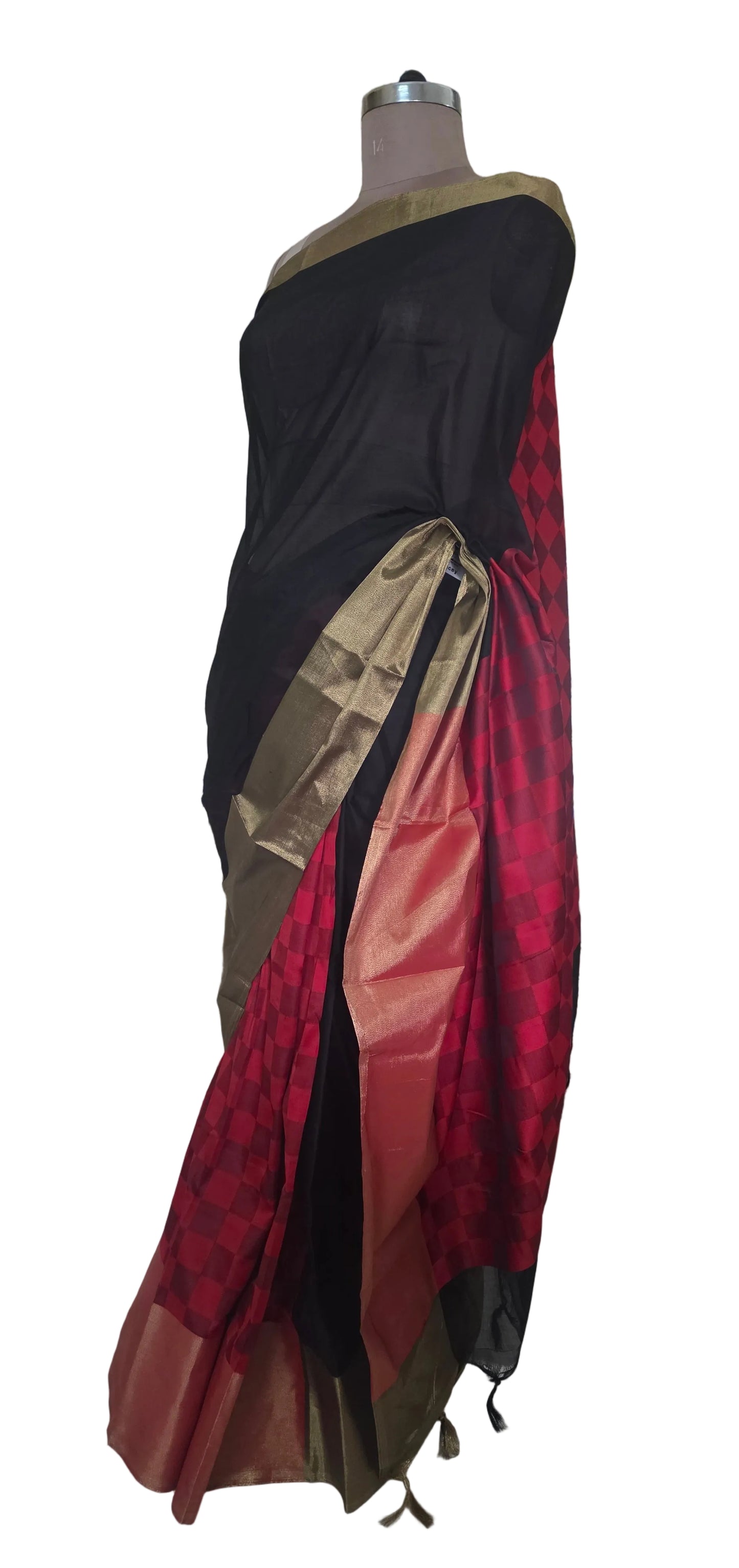 <transcy>Saree Lacey Noir Coton Soie Zari Border</transcy>