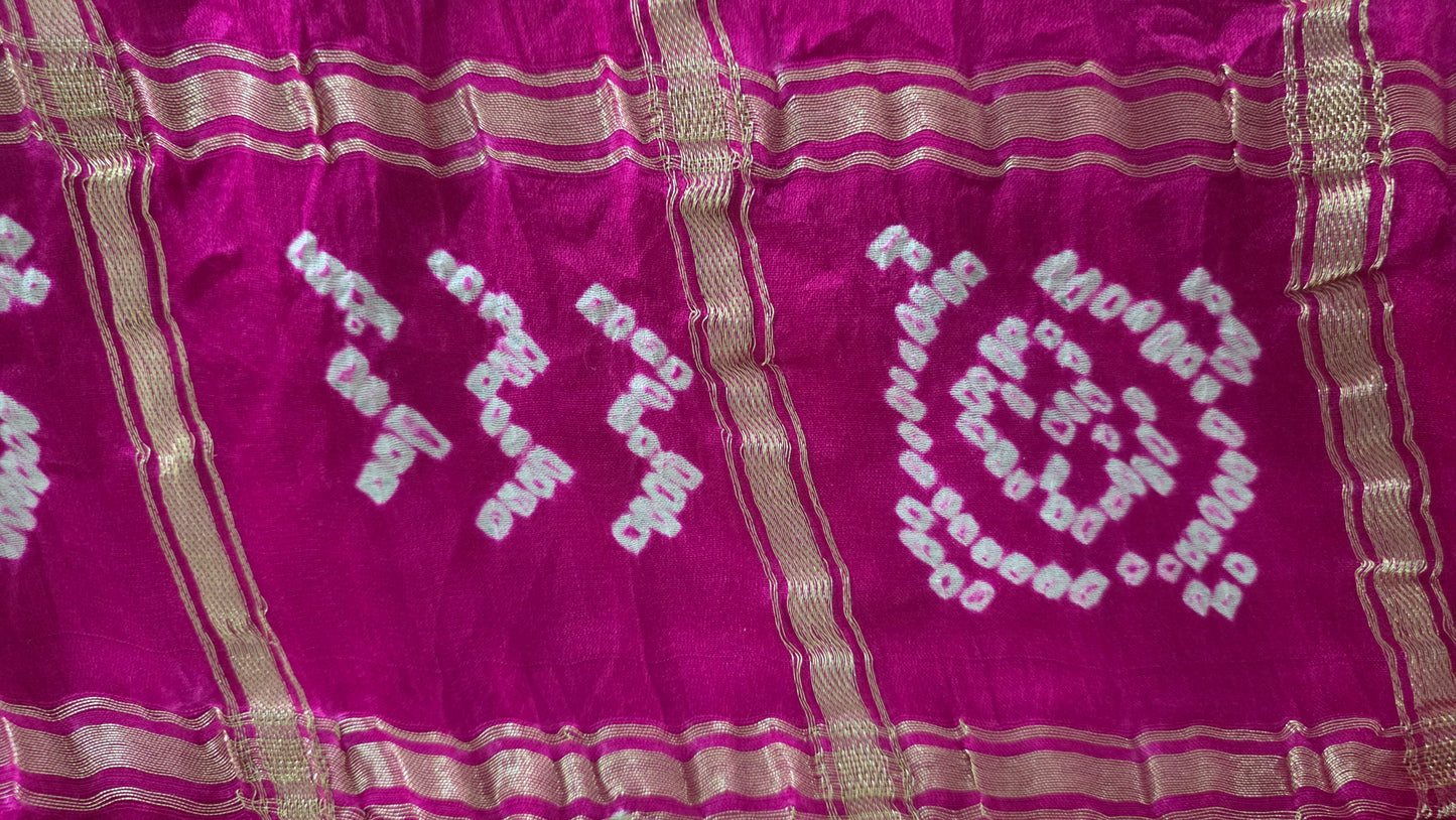 Pure Gajji Silk Black saree with Bandhej Badhani Gharchola work