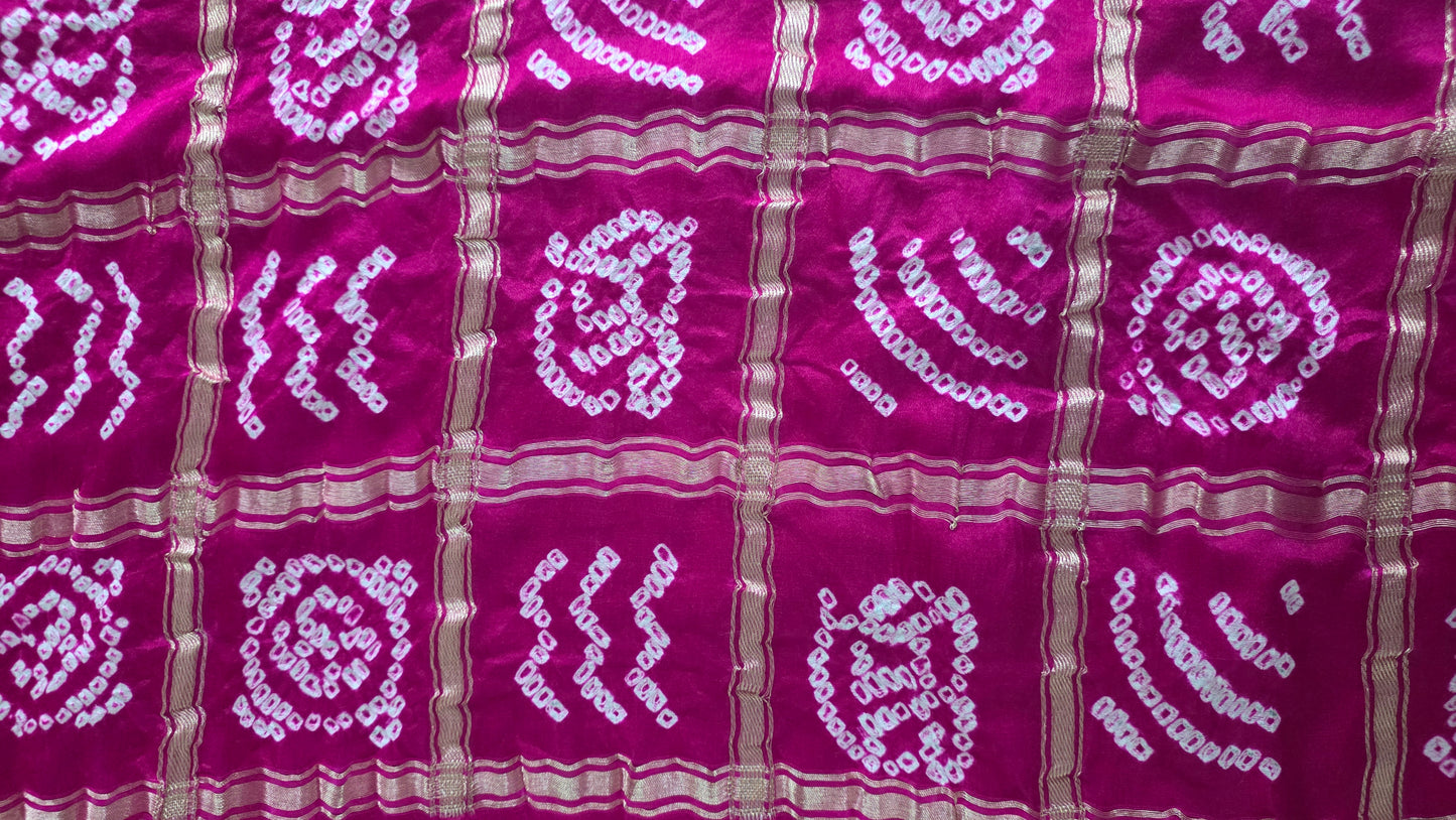 Pure Gajji Silk Olive Green saree with Bandhej Badhani Gharchola work