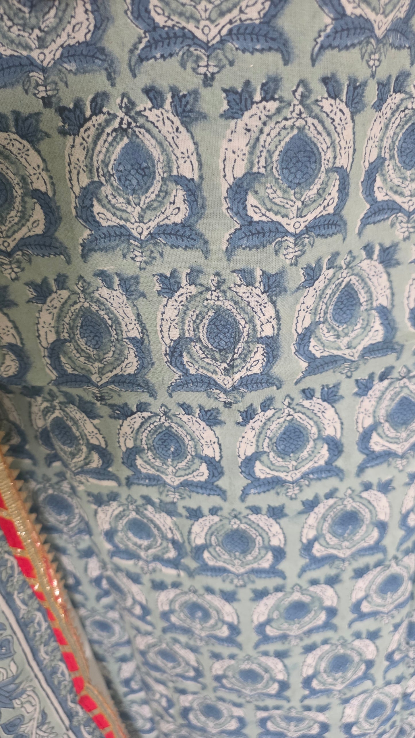 Blue Cotton Hand Block Printed Suit with Gotta Patti work Unstitched Dress Material