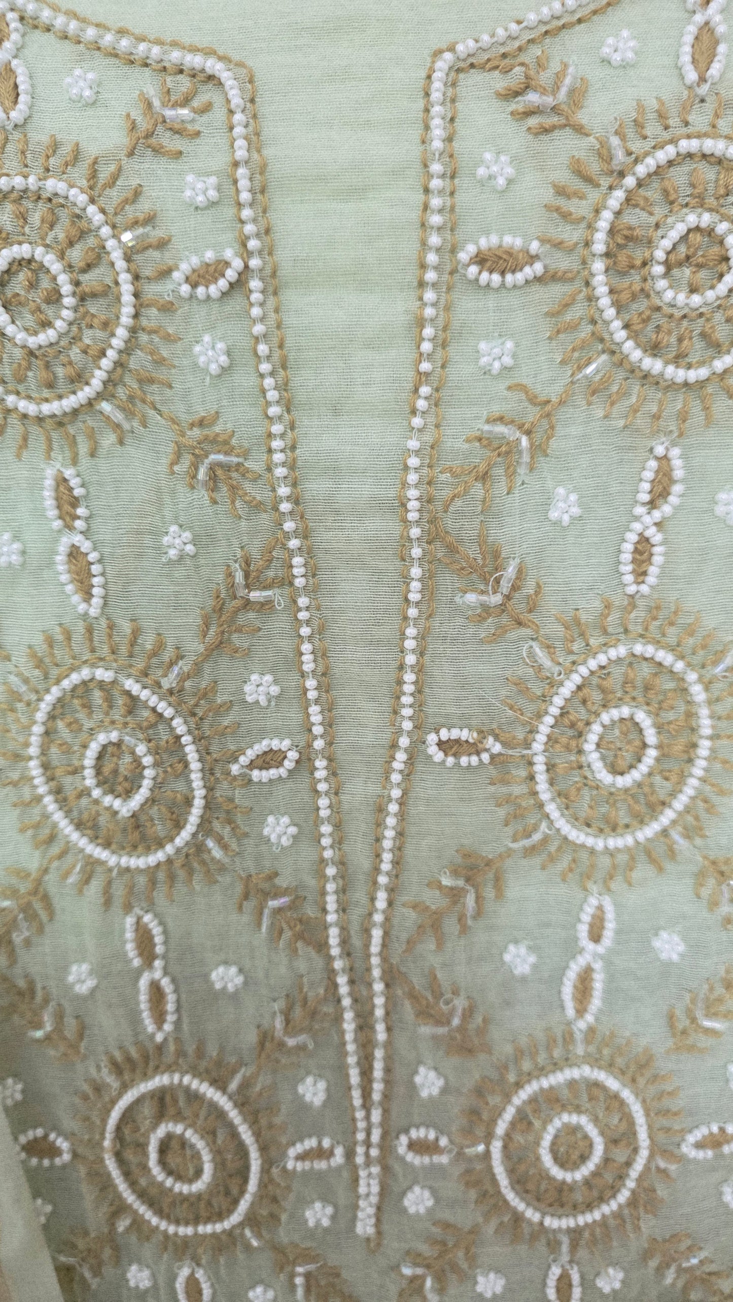 Light Green Mul Chanderi Chikankari Two piece Suit Dress Material
