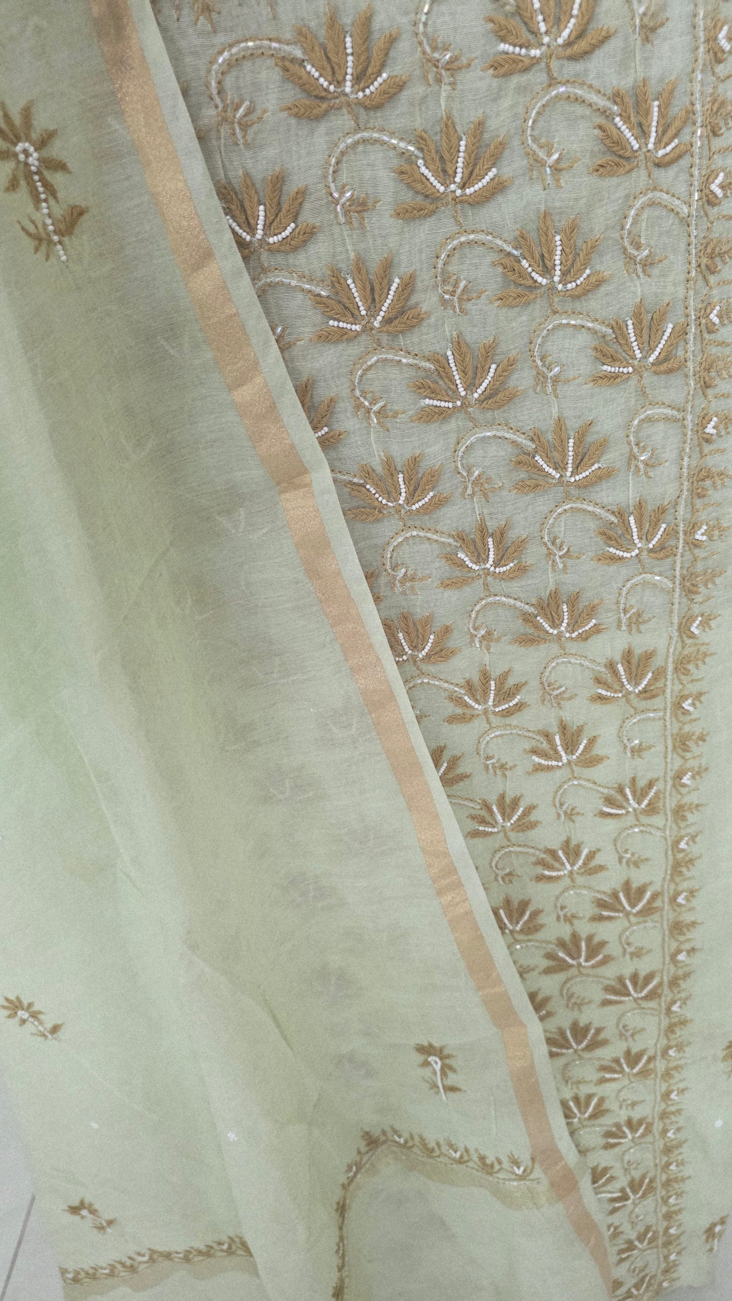 Light Green Mul Chanderi Chikankari Two piece Suit Dress Material