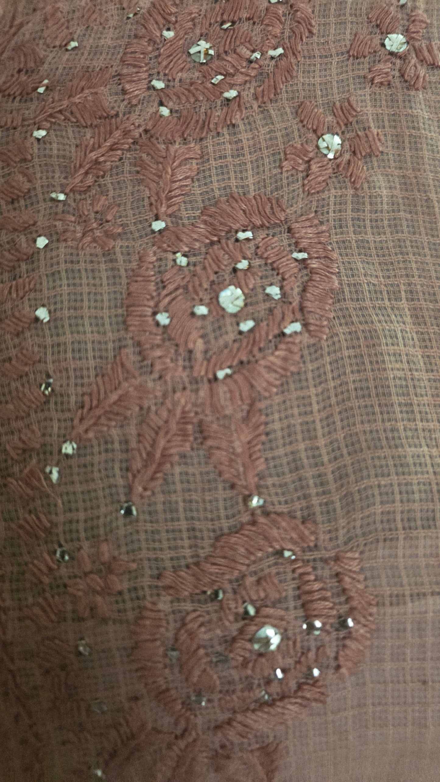 Designer Brown Chikankari Kota Cotton Mukesh Work Kurti (Free size upto 44)