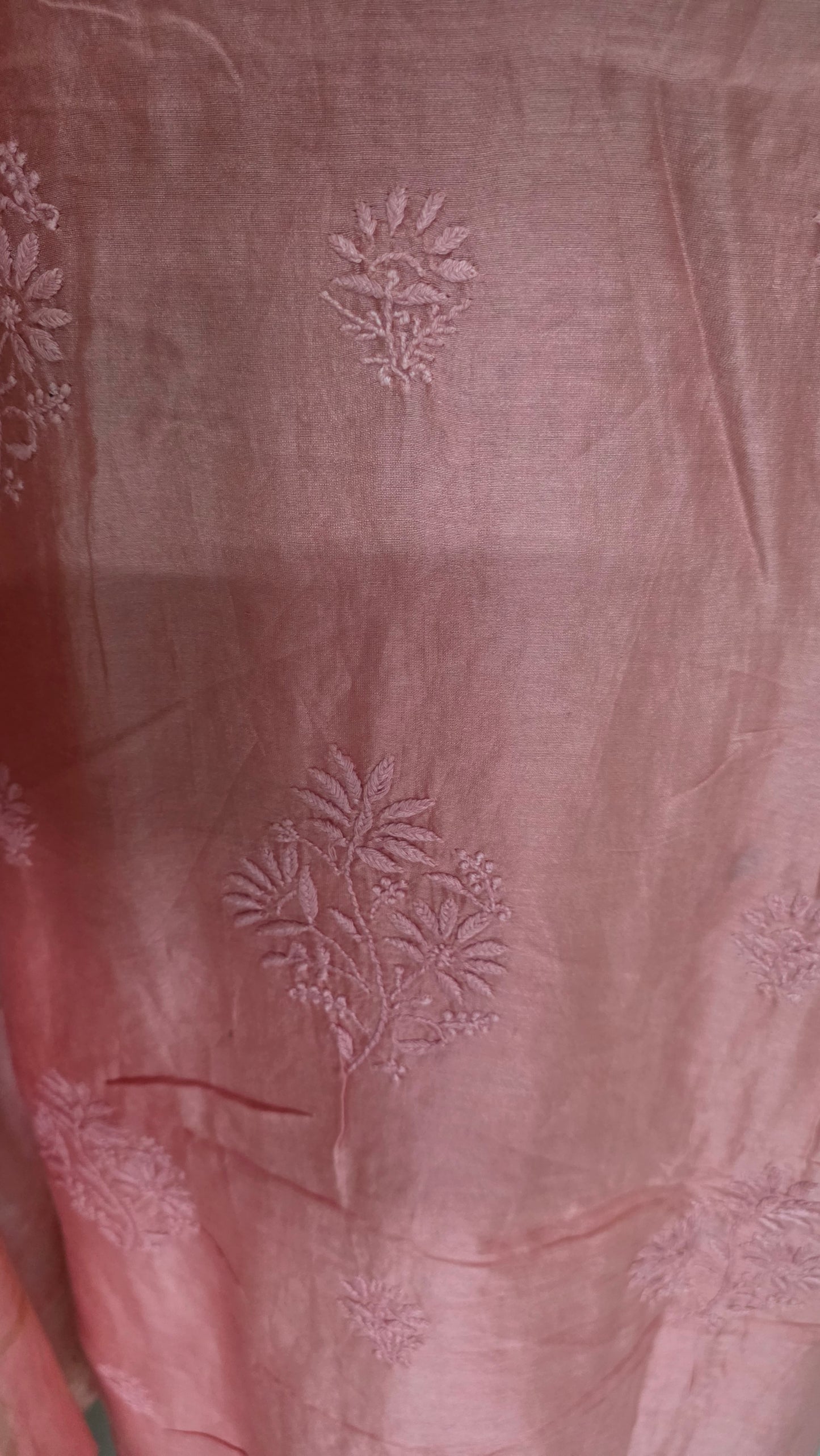 Peachy Pink Mul Chanderi Chikankari Two piece Suit Dress Material