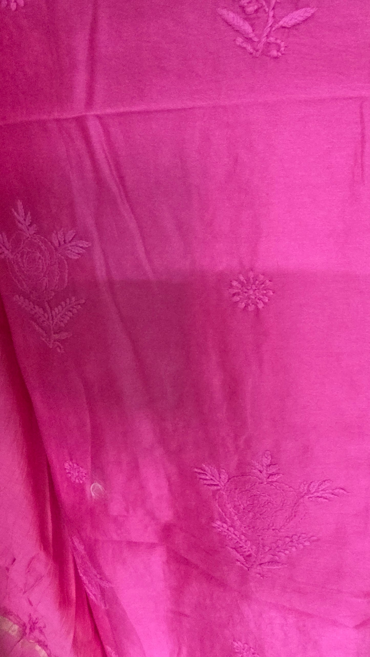 Magenta Pink Mul Chanderi Chikankari Two piece Suit Dress Material