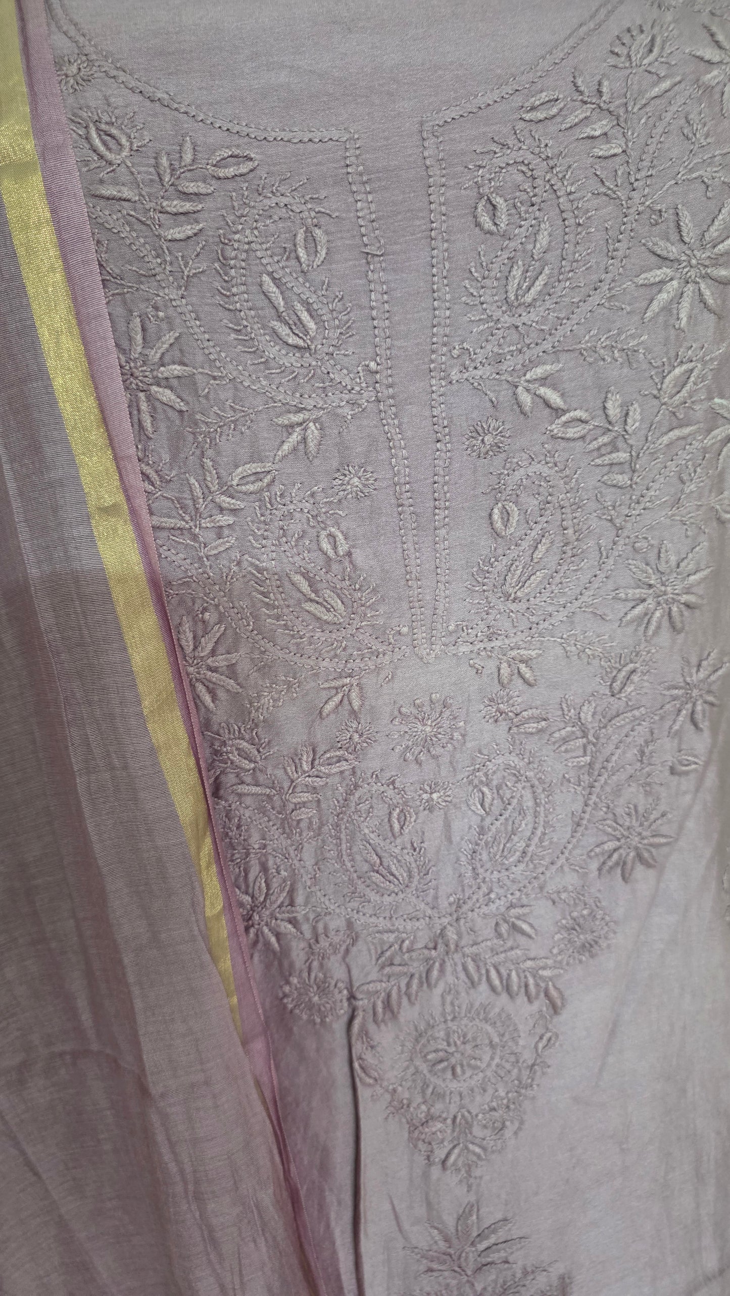 Jamuni Mul Chanderi Chikankari Two piece Suit Dress Material