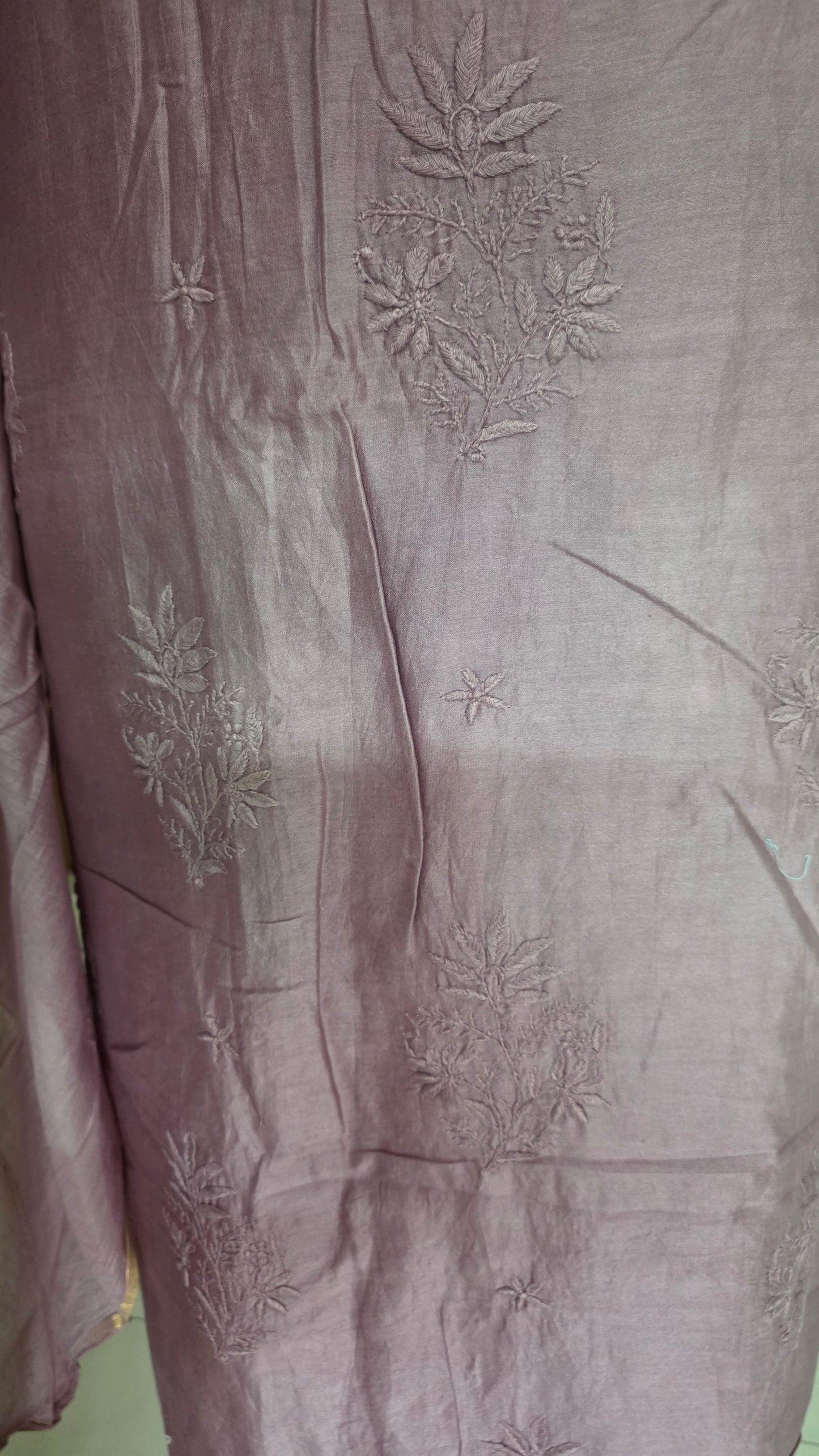 Jamuni Mul Chanderi Chikankari Two piece Suit Dress Material