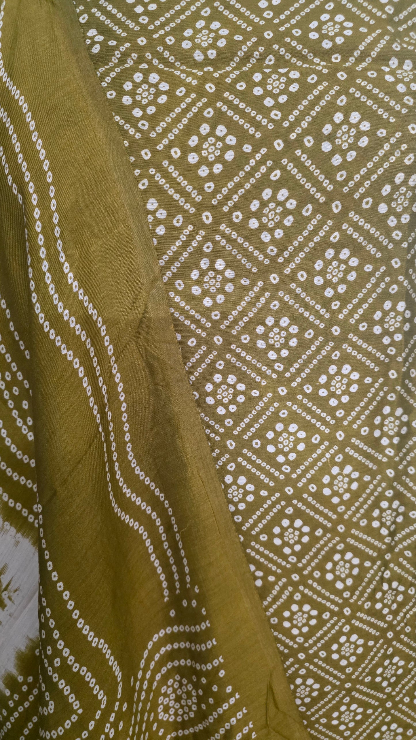 Green Bandhej Bandhani Printed Faux crepe Lagdi Patta Suit Dress Material