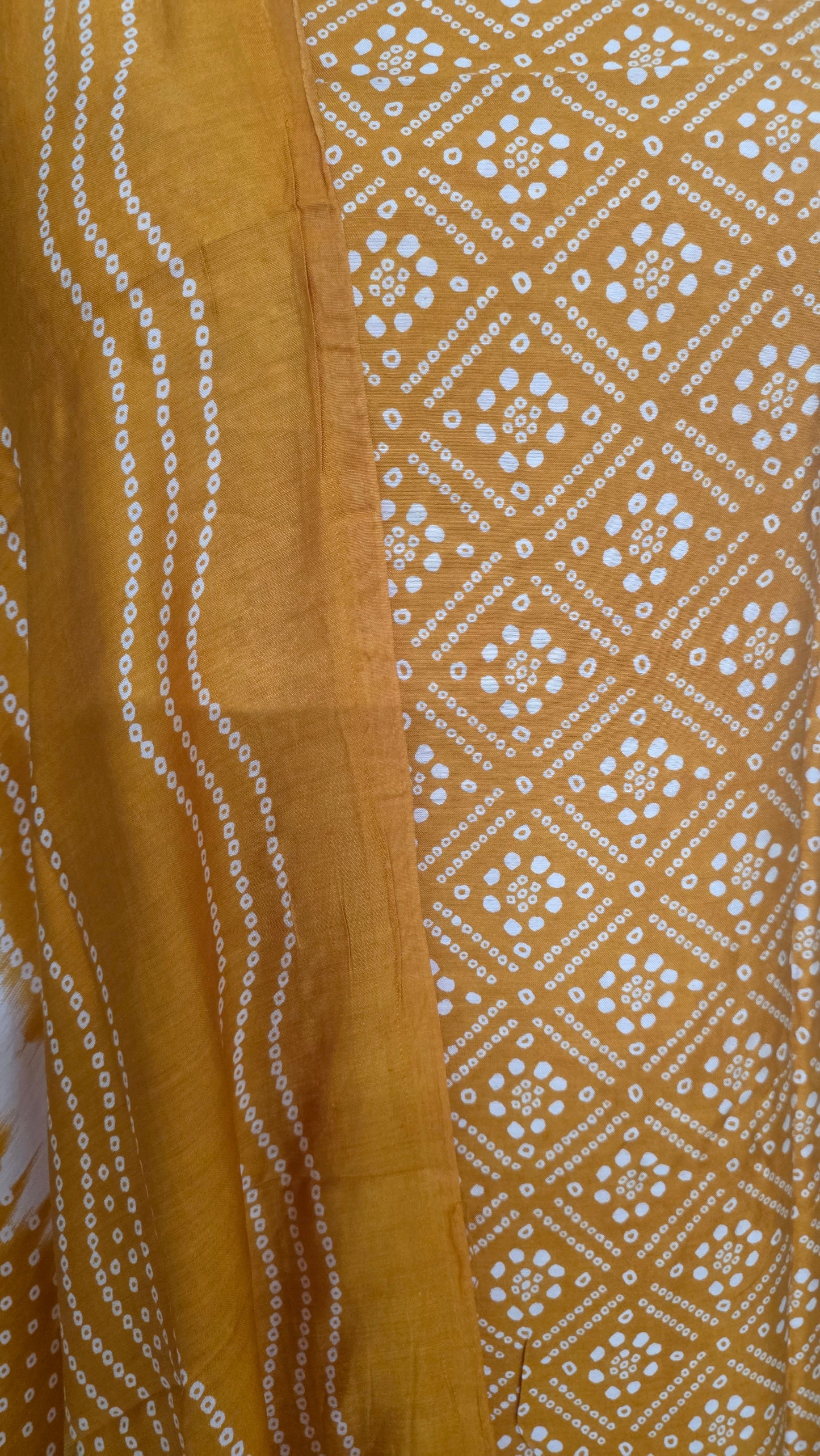 Yellow Bandhej Bandhani Printed Faux crepe Lagdi Patta Suit Dress Material