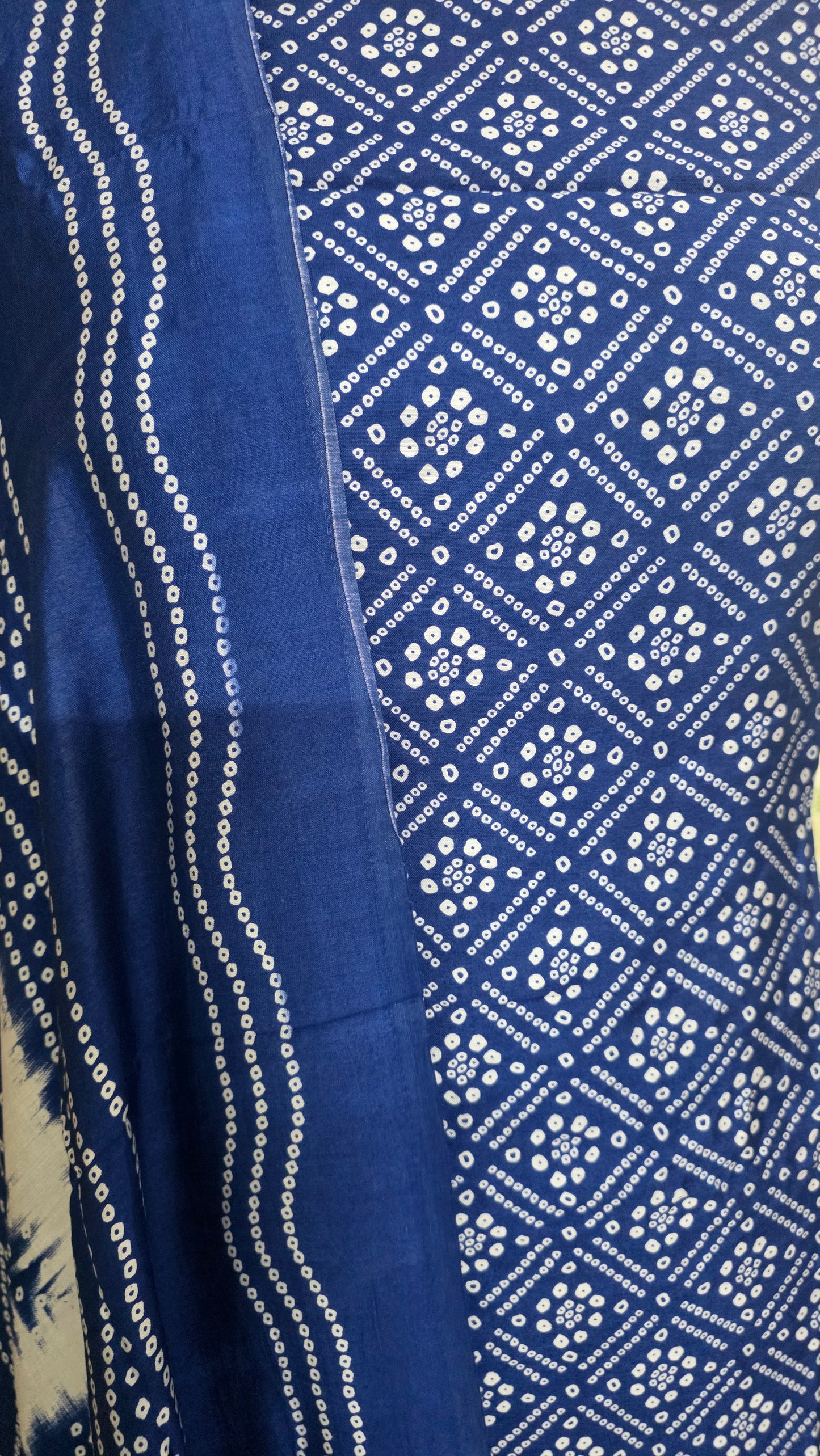 Blue Bandhej Bandhani Printed Faux crepe Lagdi Patta Suit Dress Material