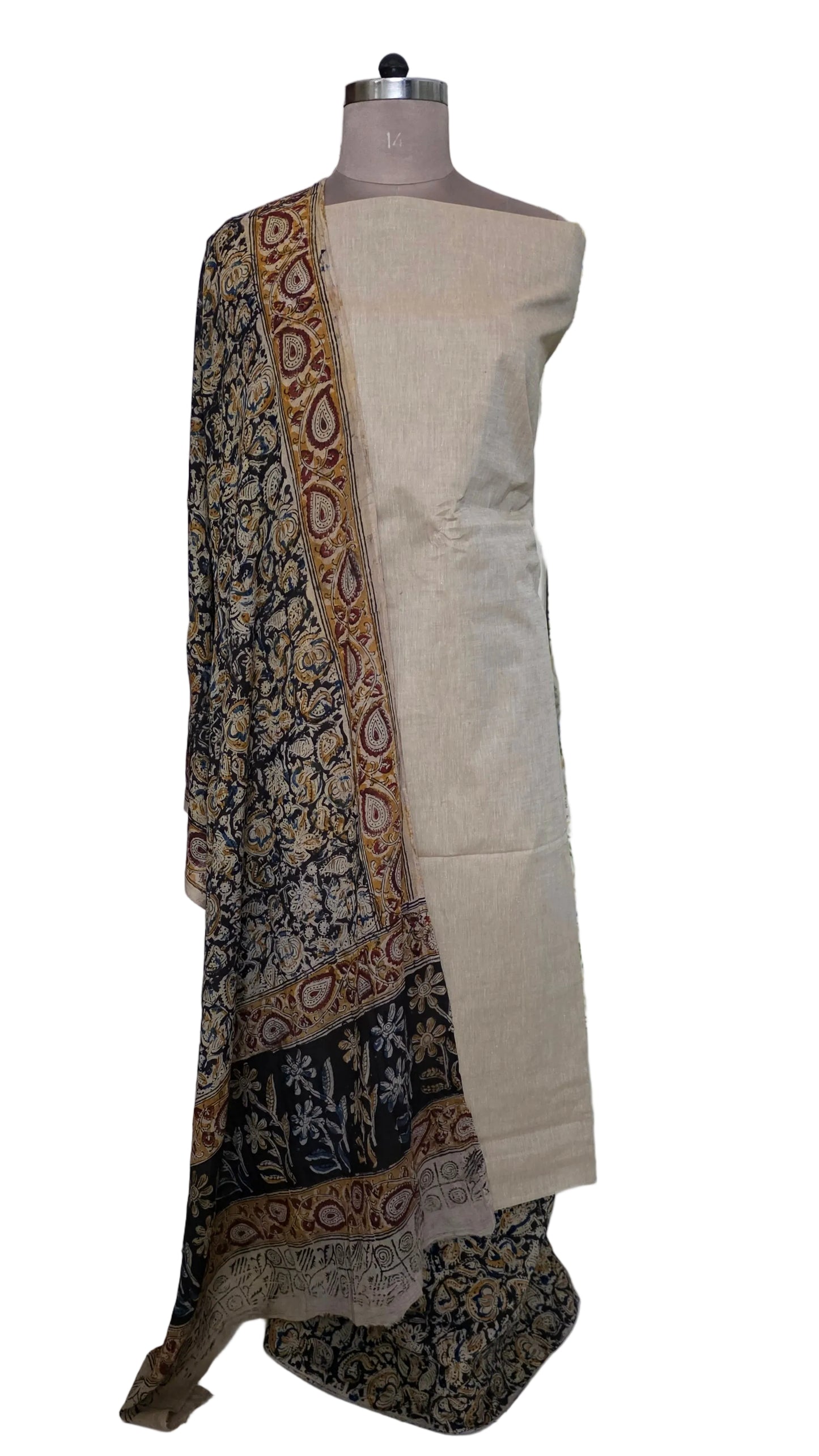 Beige Cream Kalamkari Salwar Kameez Dress Material