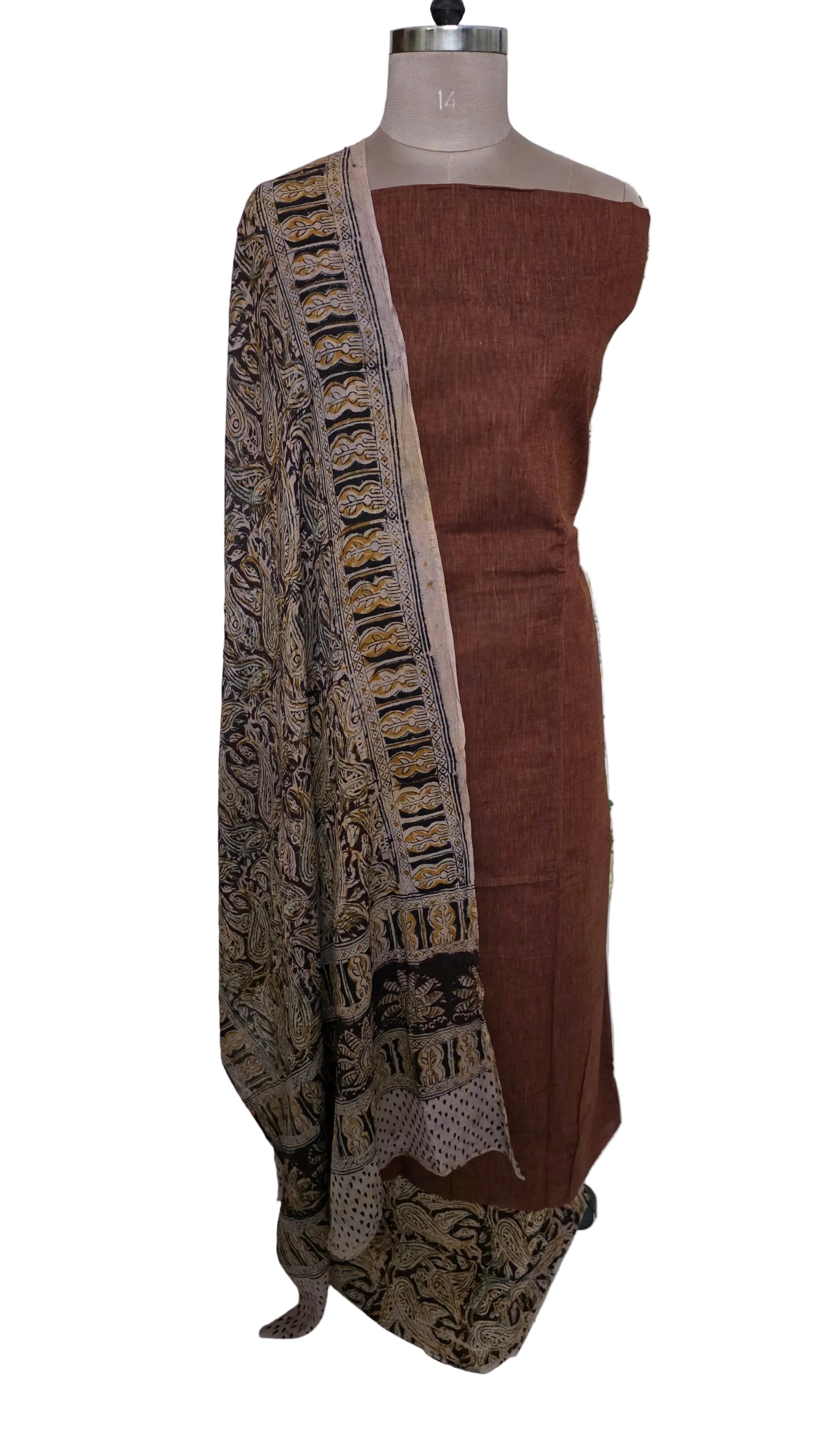 Brown Kalamkari Salwar Kameez Dress Material