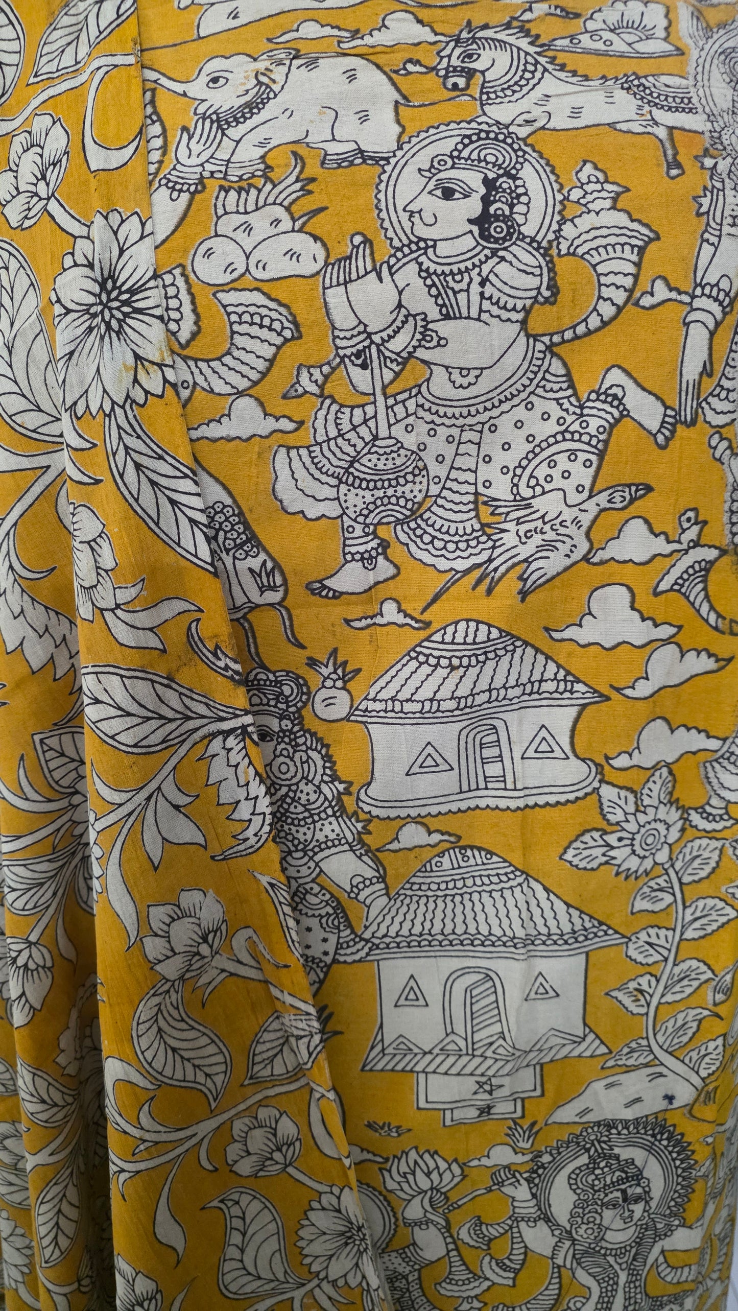 Mustard Yellow Kalamkari Cotton Salwar Kameez Dress Material