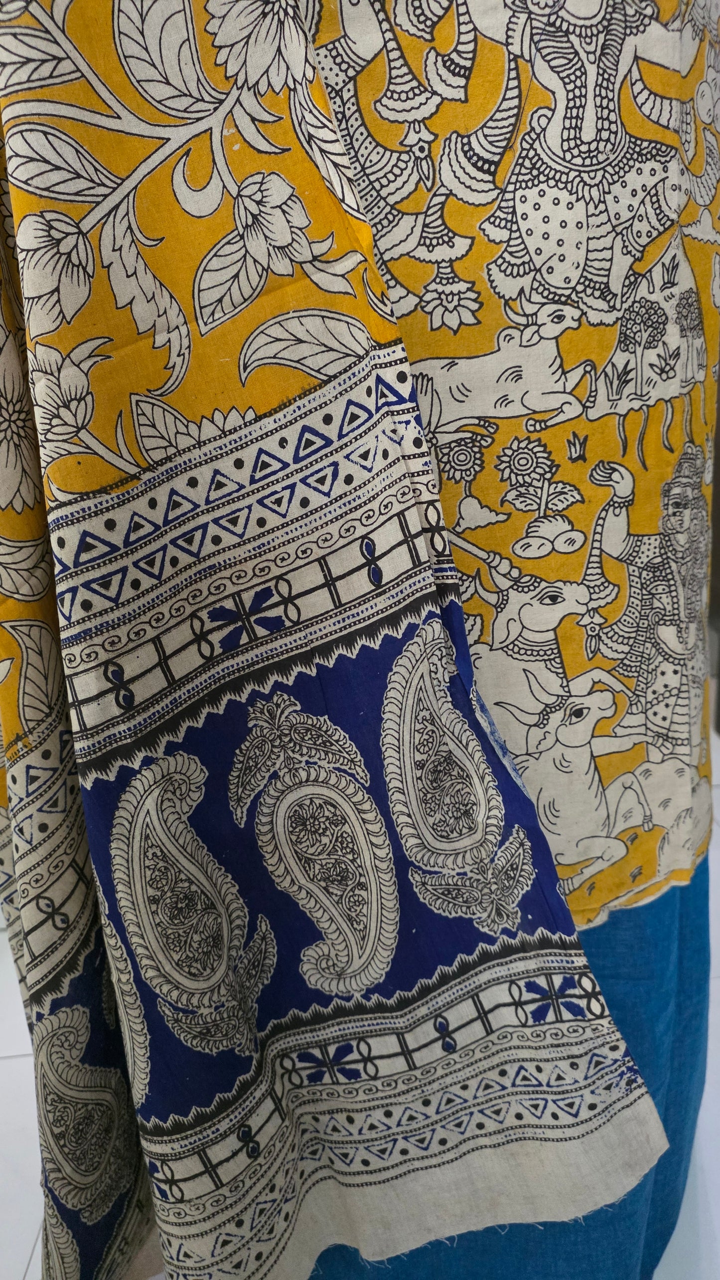 Mustard Yellow Kalamkari Cotton Salwar Kameez Dress Material