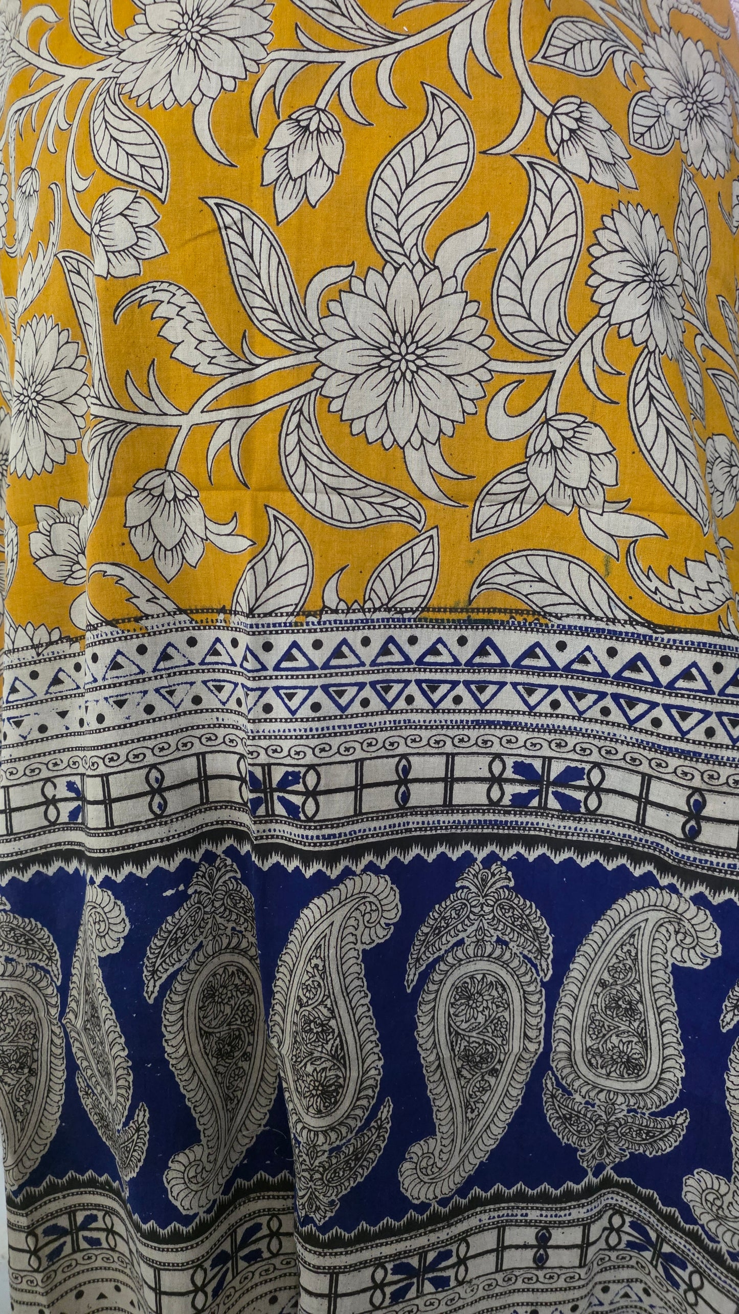 Mustard Yellow Kalamkari Cotton Salwar Kameez Dress Material