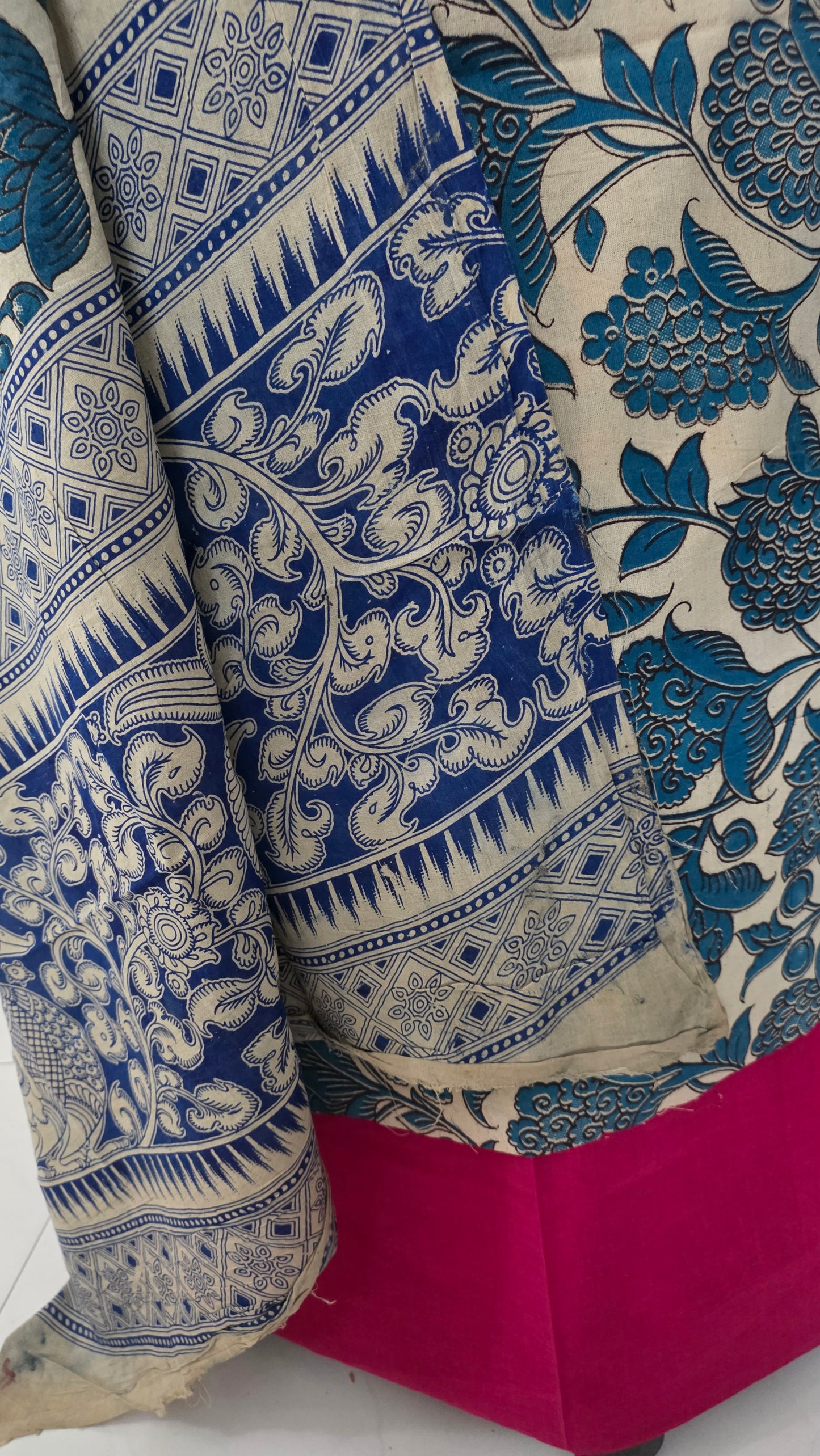 Turquoise Kalamkari Cotton Salwar Kameez Dress Material