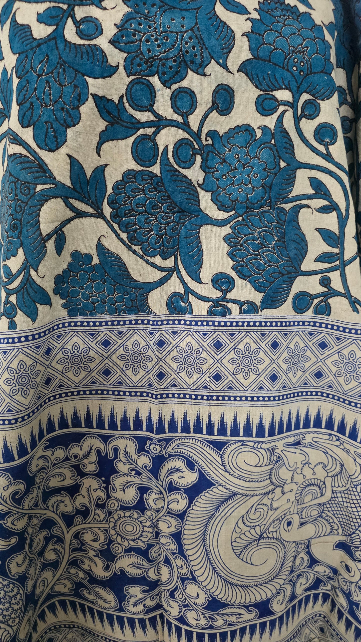 Turquoise Kalamkari Cotton Salwar Kameez Dress Material
