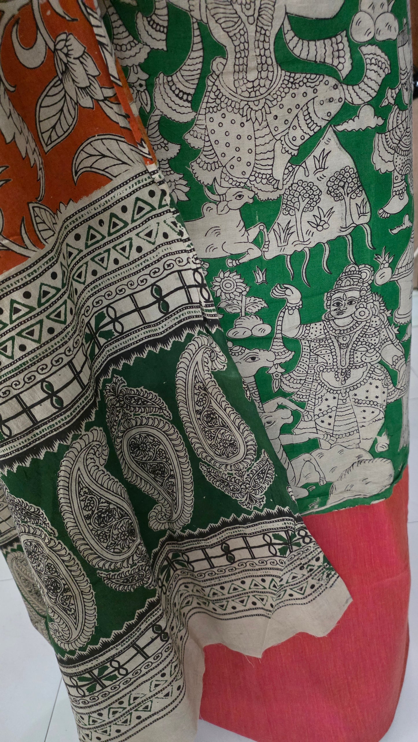 Green Kalamkari Cotton Salwar Kameez Dress Material