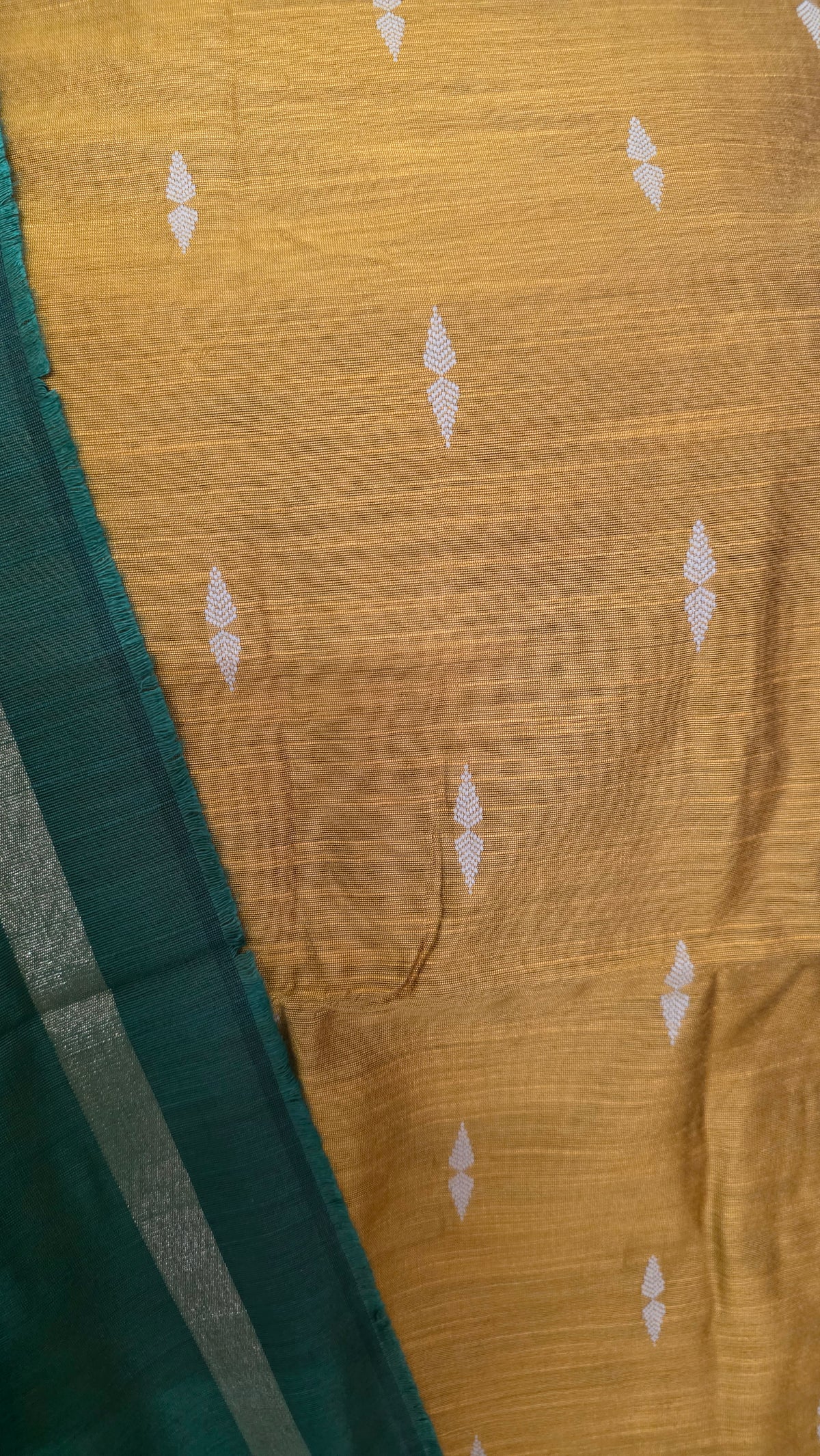 Yellow Green Cotton Silk Weaving Unstitched dress material Suit set