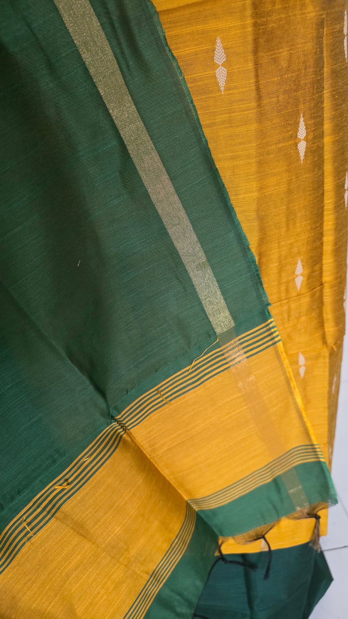 Yellow Green Cotton Silk Weaving Unstitched dress material Suit set